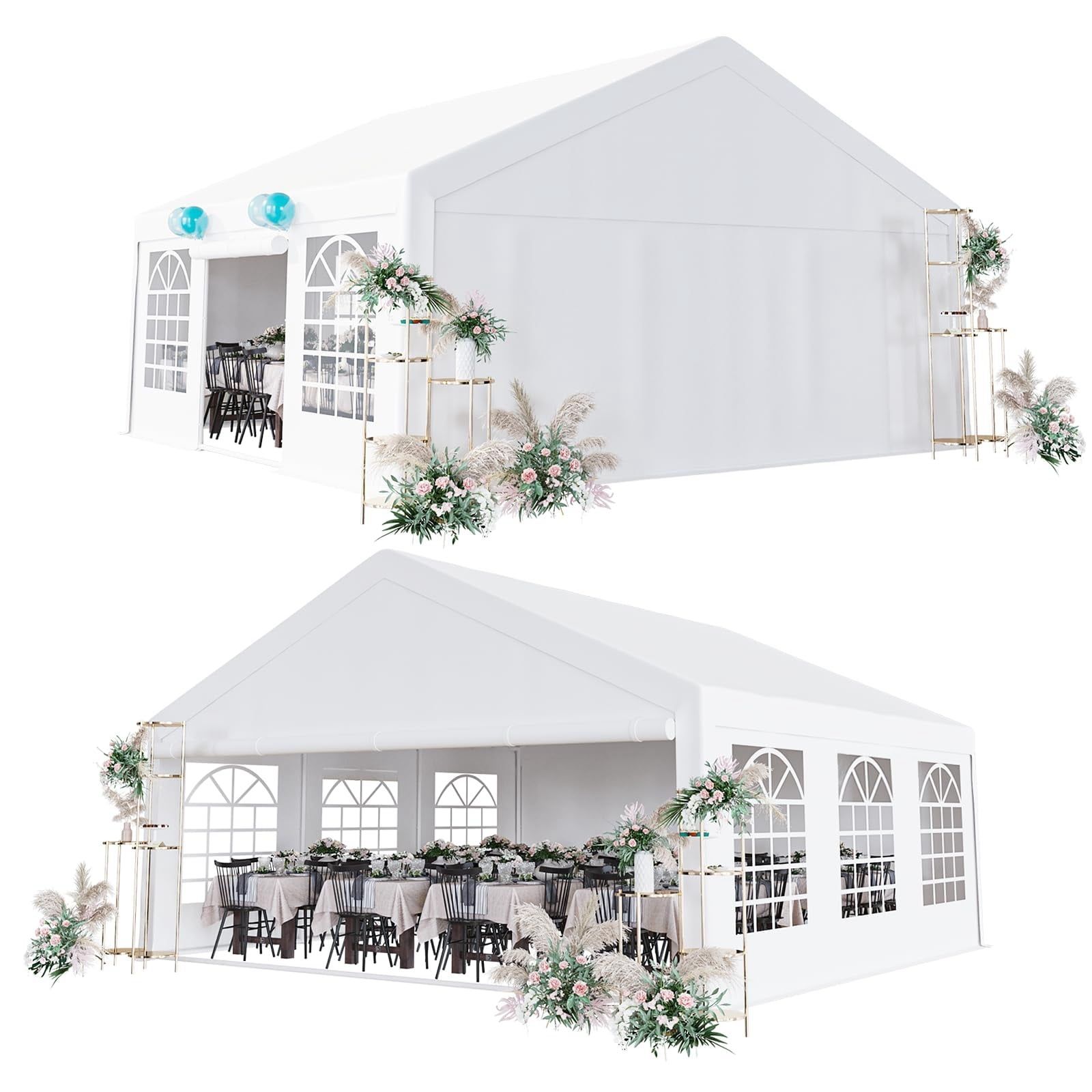 20x20 FT White Aluminum Outdoor Party Tent with Removable Sidewalls