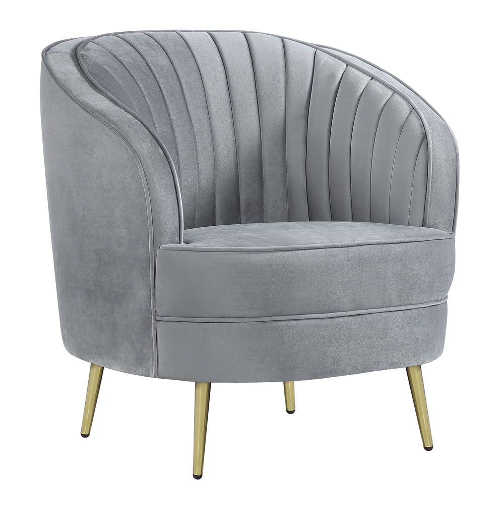 Pearl Silver Velvet Barrel Accent Chair with Gold Wood Frame