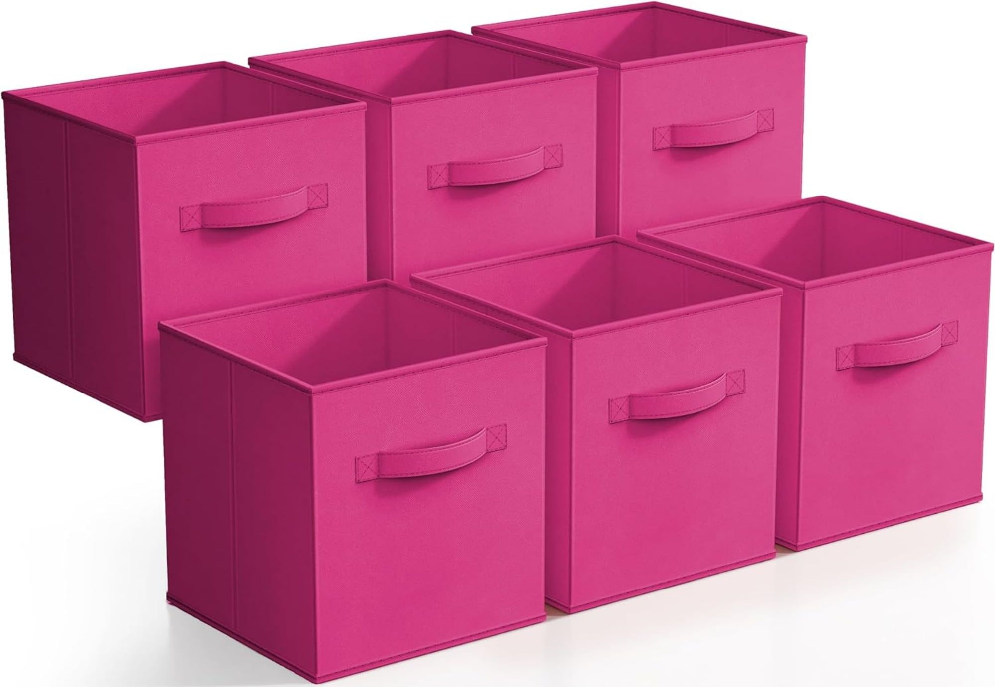 Pink 11" Foldable Fabric Storage Cubes with Handles - Set of 6