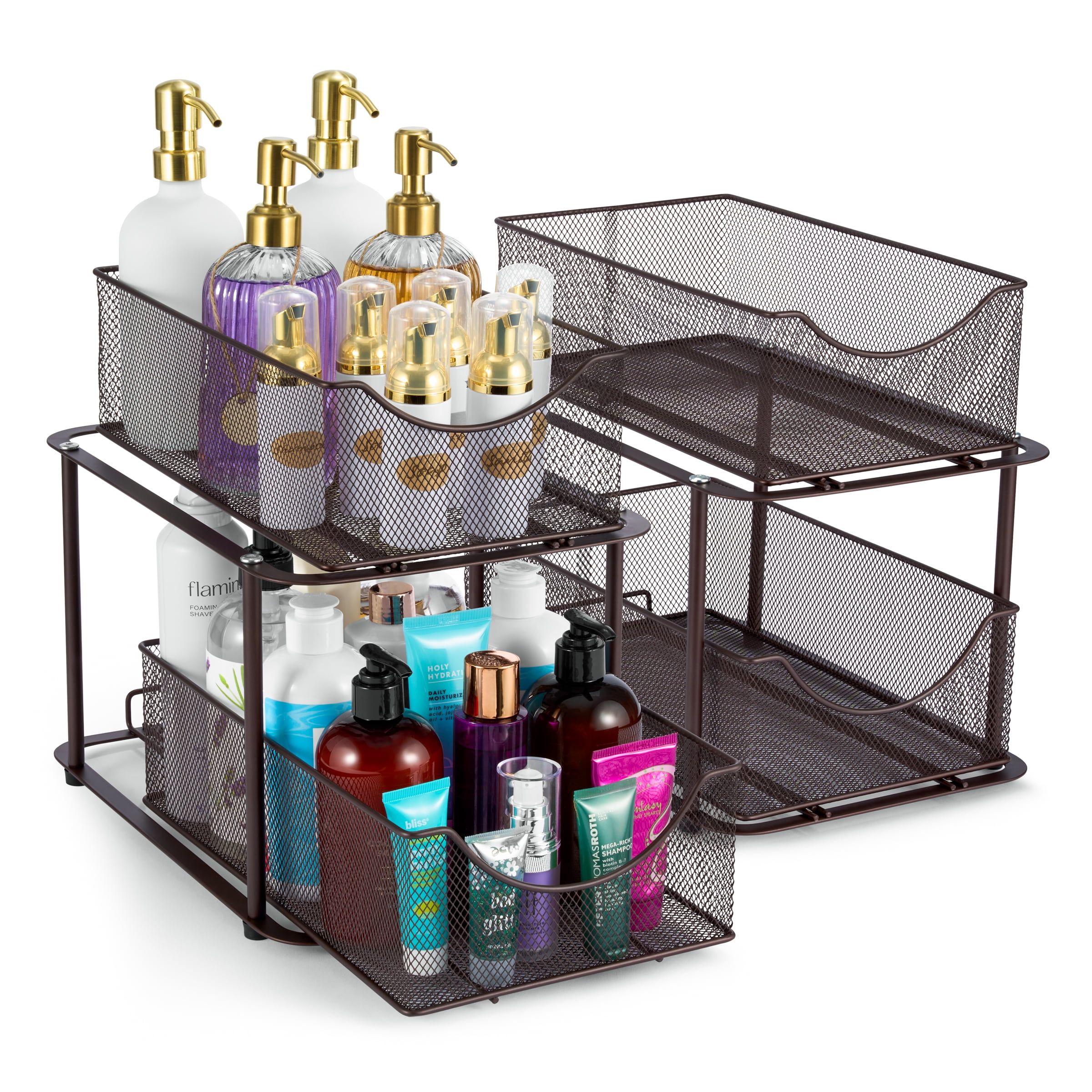 Bronze 2-Tier Metal Mesh Under Sink Organizer with Sliding Drawers