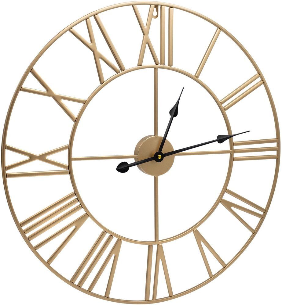 Oversized Gold Metal Roman Numeral Wall Clock