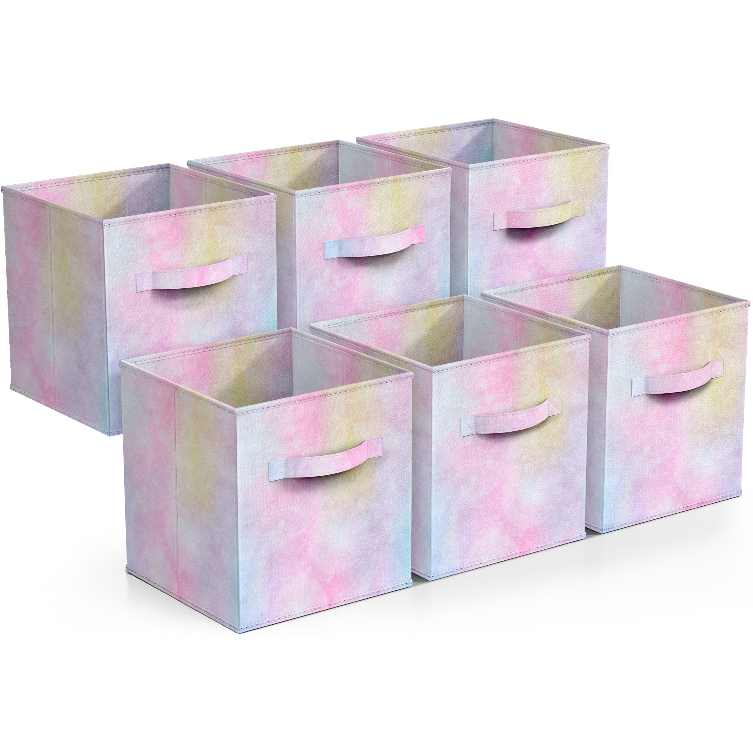 Tie Dye Fabric Collapsible Storage Cubes with Handles, 11" Set of 6