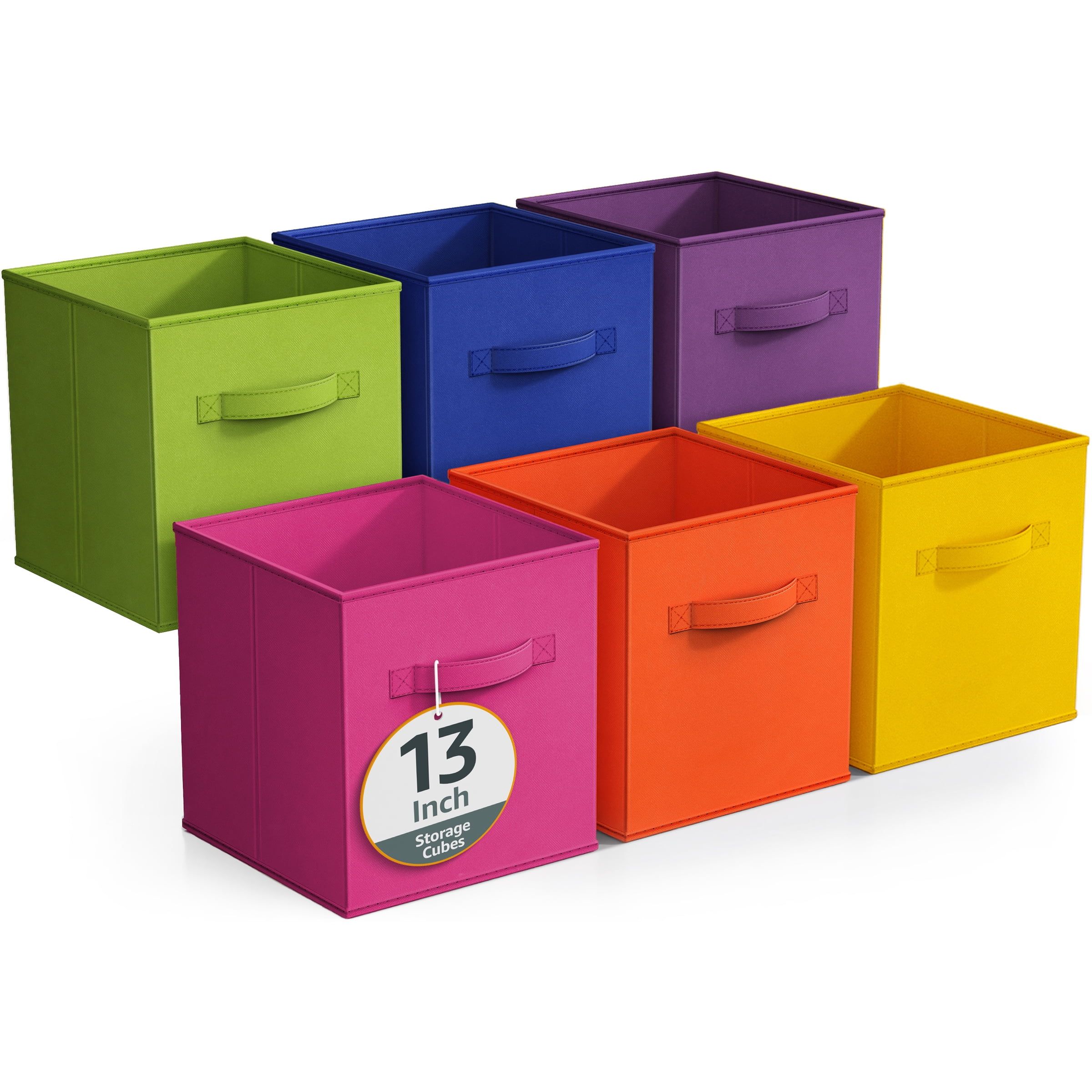 Rainbow 13-Inch Foldable Fabric Storage Cubes with Handles, Set of 6