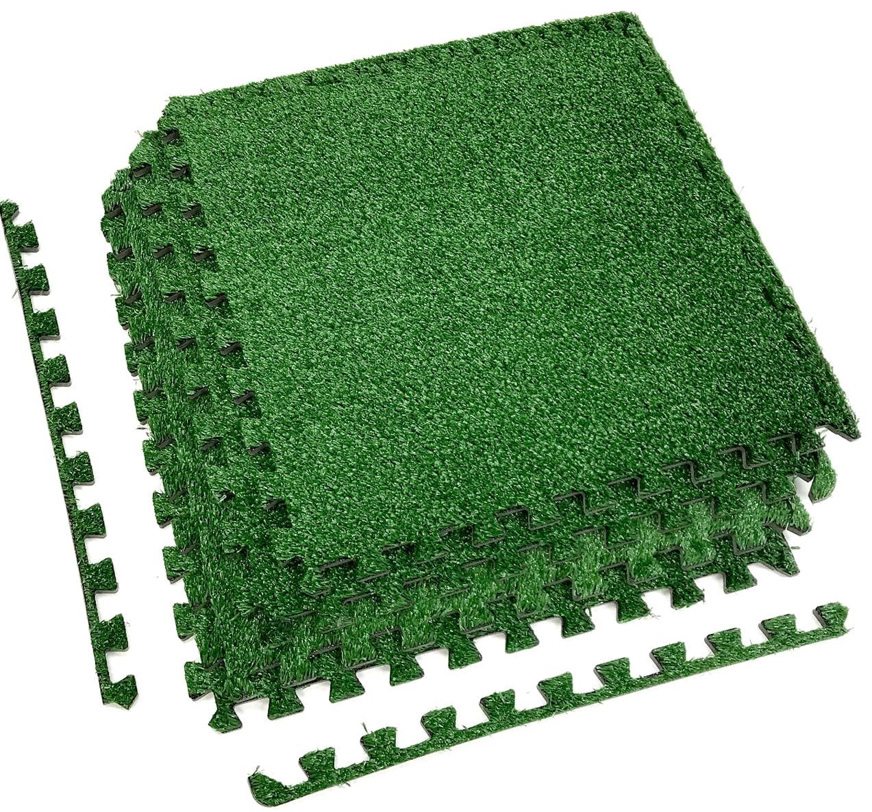 Sorbus 25" Green Interlocking Artificial Grass Foam Tiles