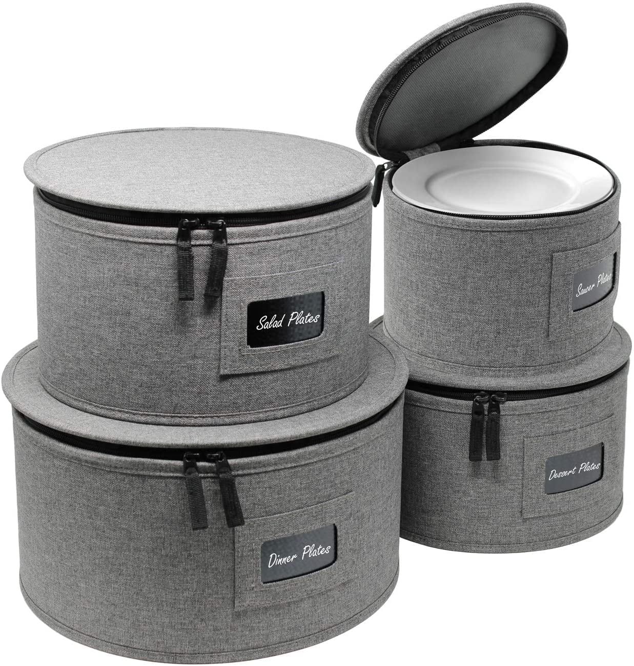 Gray Stackable Fabric Lidded Plate Storage Set