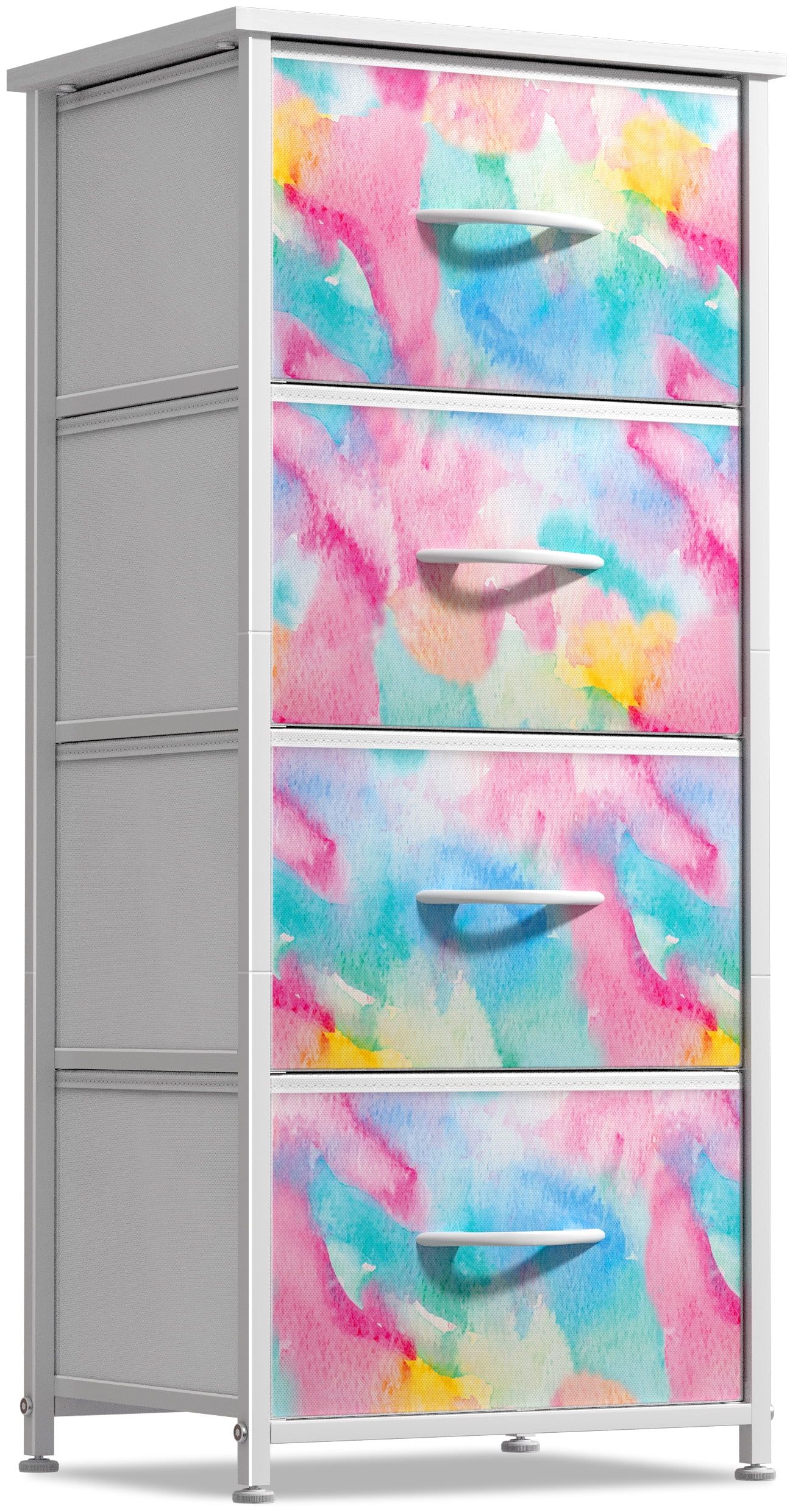 Colorful Tie-Dye 4-Drawer Kids Storage Dresser with Steel Frame