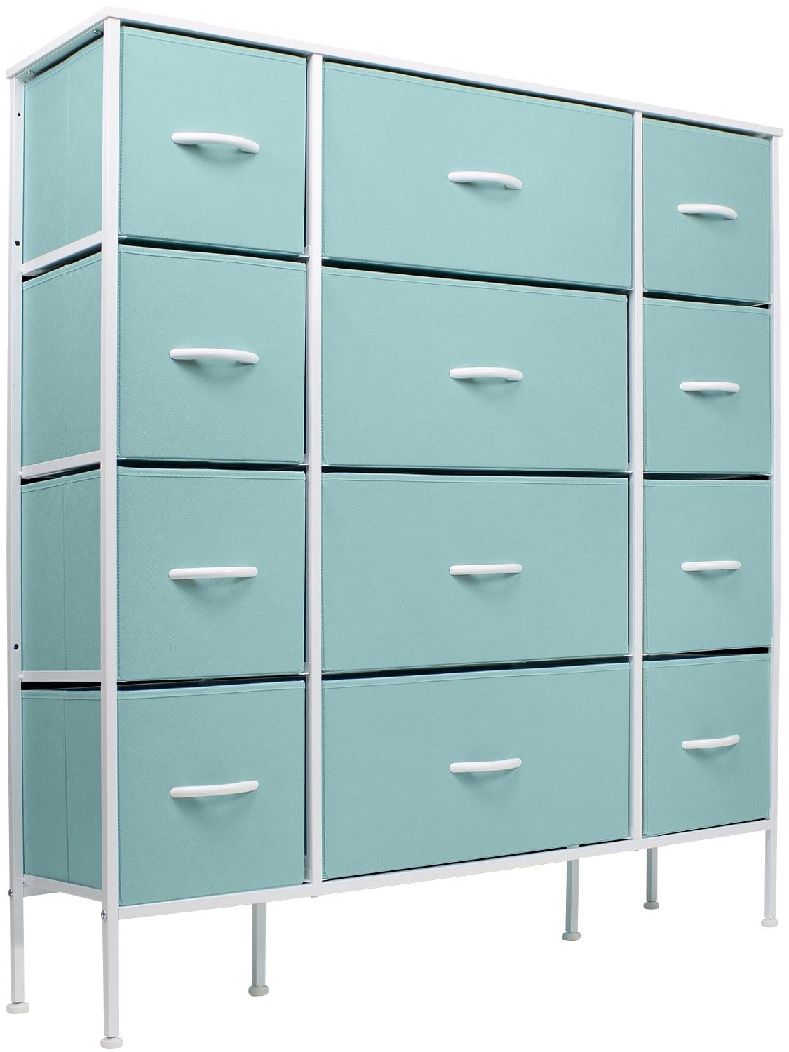 Aqua 12-Drawer Fabric Dresser with Steel Frame