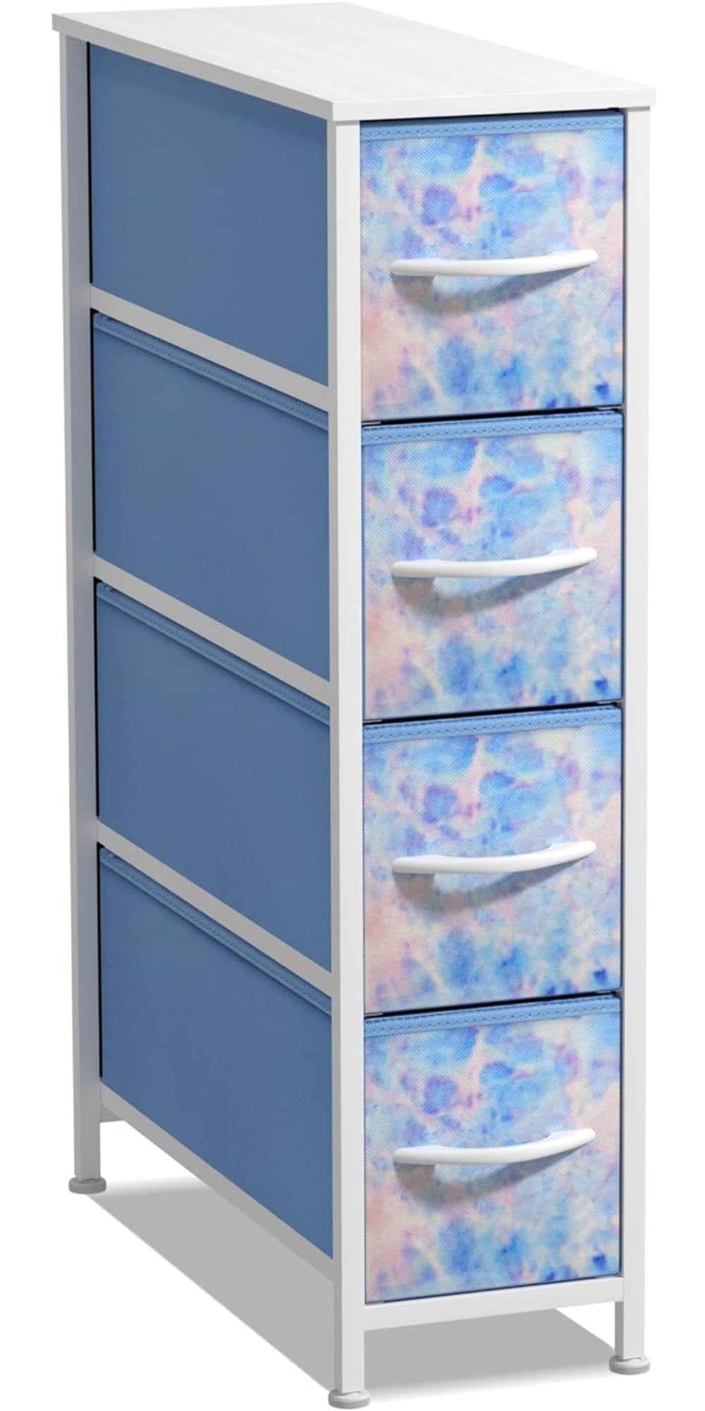 Narrow Blue and Tie-Dye Steel 4-Drawer Storage Tower