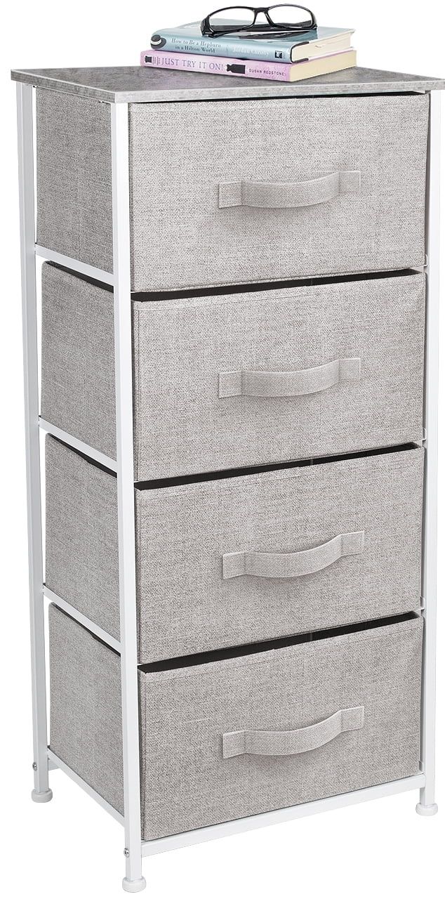 Sorbus Grey 4-Drawer Steel Frame Wood Top Compact Nightstand