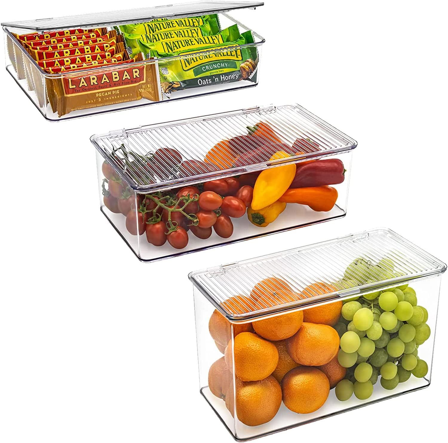 Clear Plastic Stackable Storage Bins with Hinged Lids, Set of 3