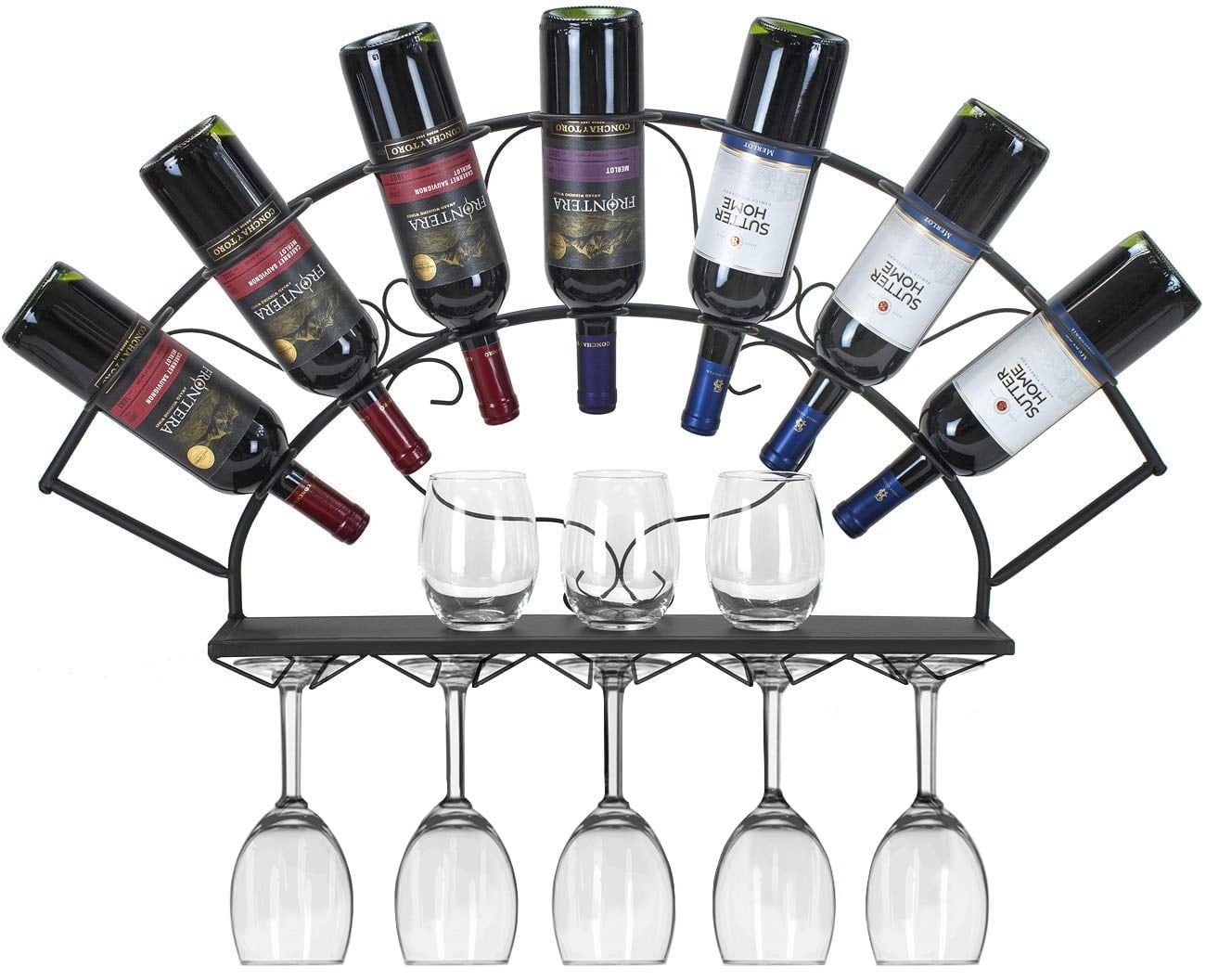 Black Metal Wall Mounted Wine Rack with Stemware Holder