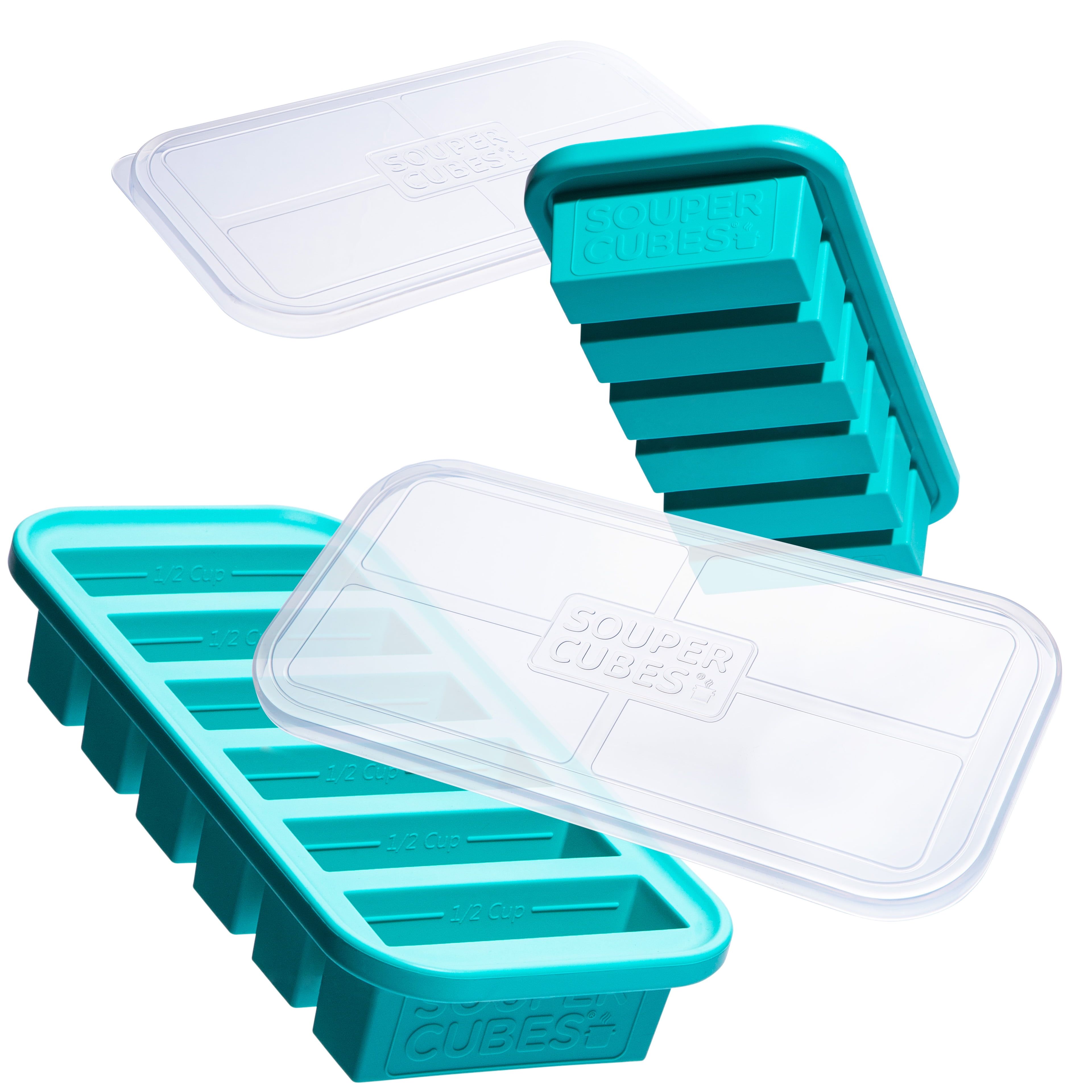 Aqua Silicone Freezer Molds with Lids, 2-Pack