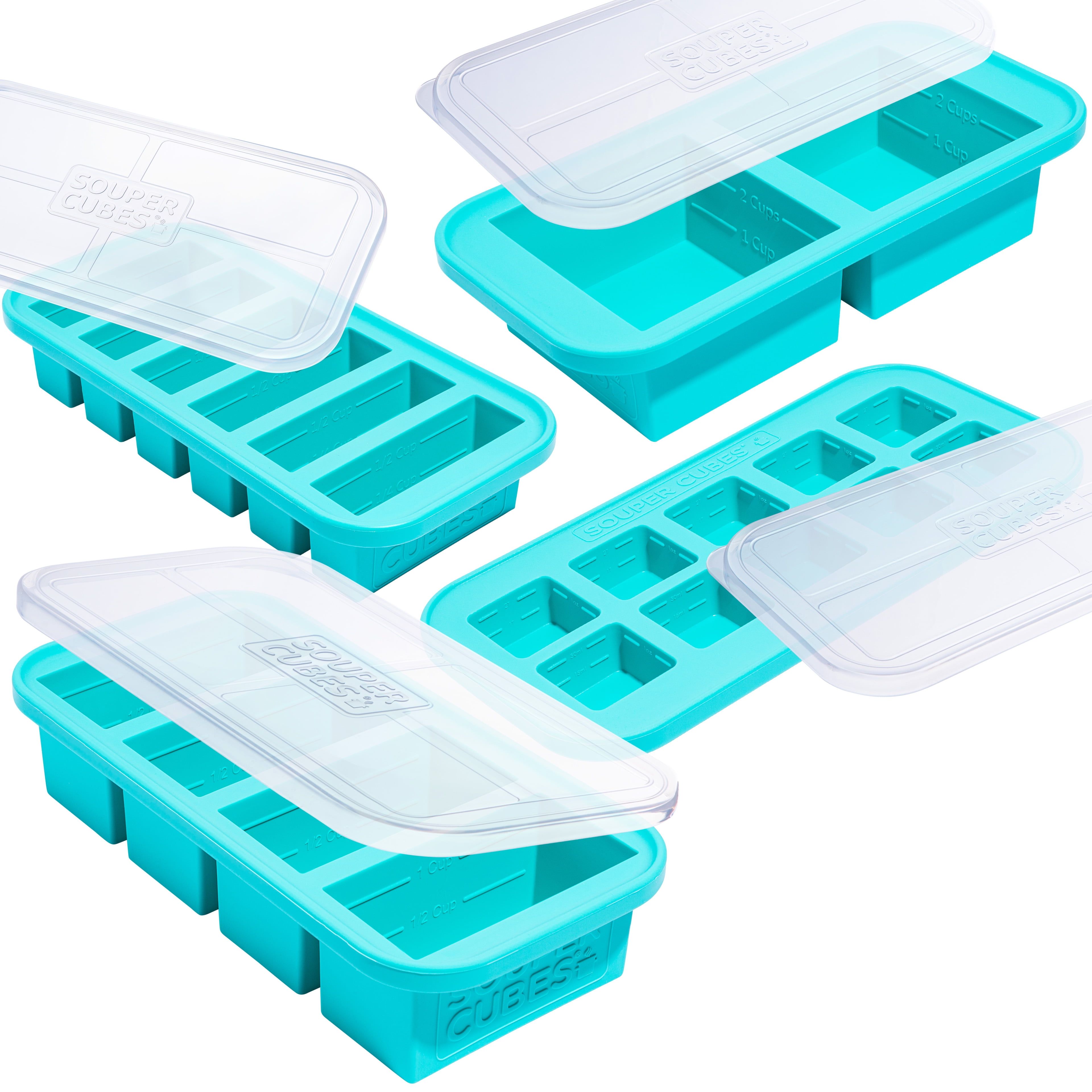 Aqua Silicone Freezer Trays with Lids, Set of 4