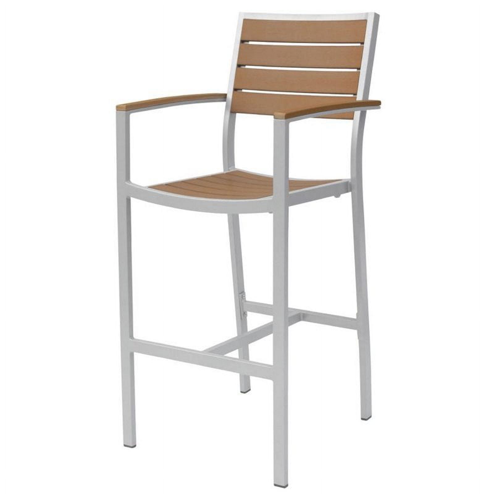 Caramel Durawood Outdoor Bar Chair with Silver Aluminum Frame