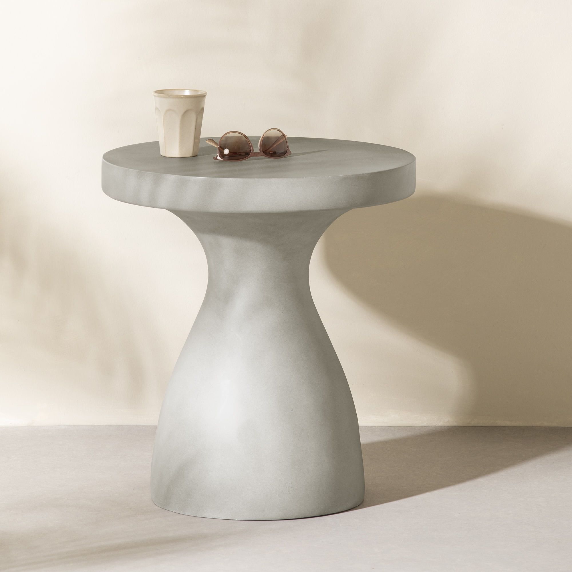 Amalfi Greige Magnesium Oxide Outdoor Pedestal Side Table