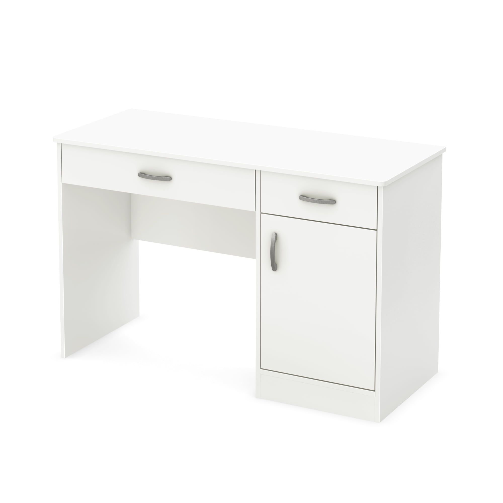 Pure White Wood Computer Desk with Drawer and Filing Cabinet