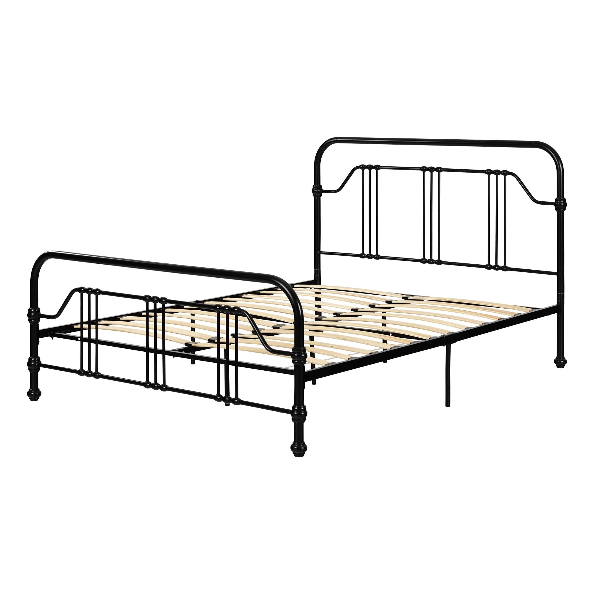 Black Metal Queen Bed Frame with Headboard and Slats