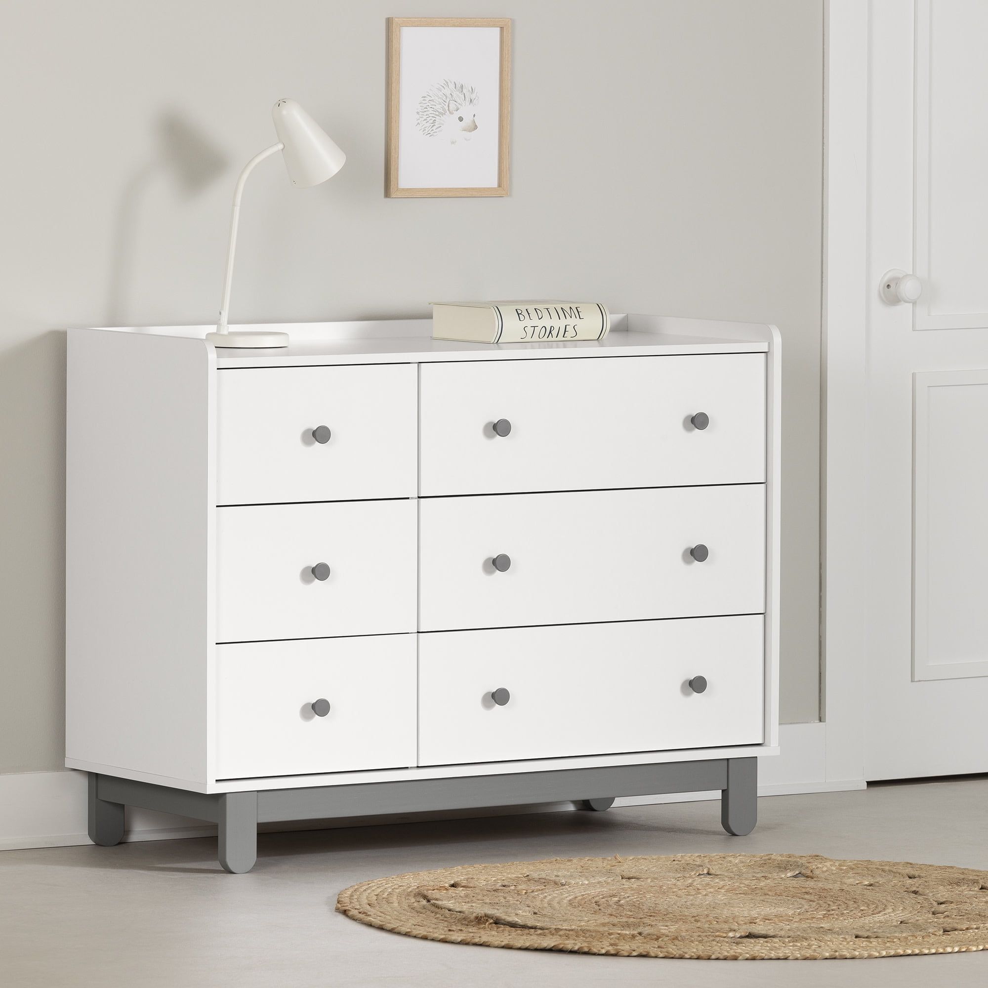 Soft Gray and White Double Dresser with Soft Close Drawers