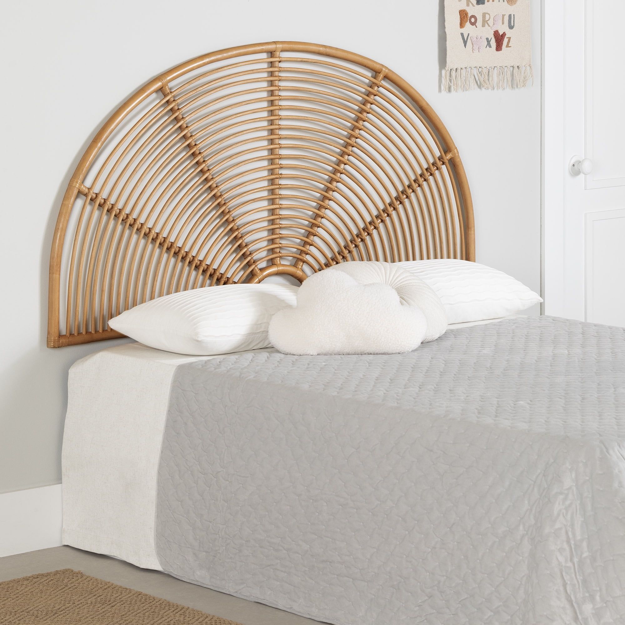 Natural Rattan Rainbow Wall-Mounted Twin Headboard