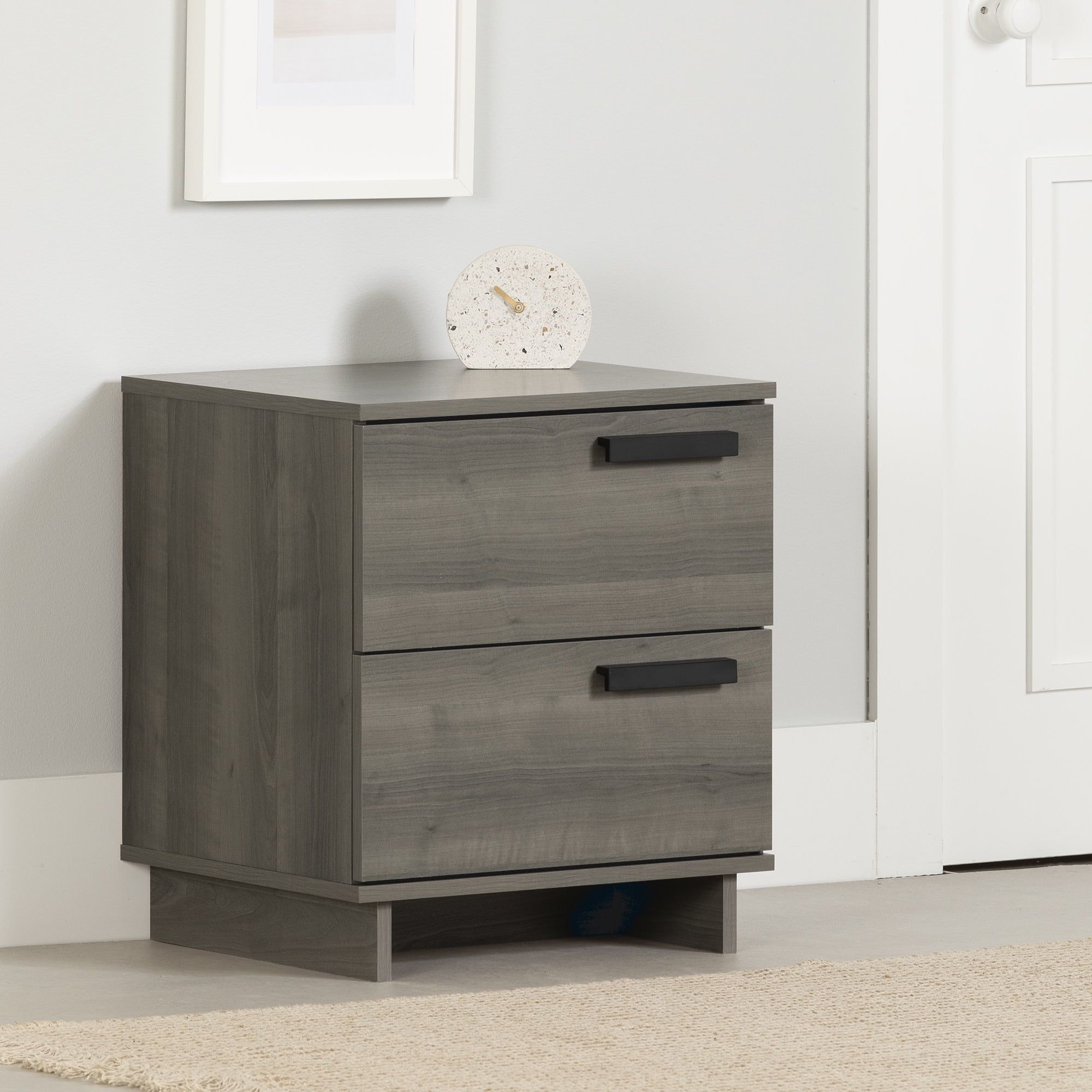 Gray Maple 2-Drawer Scandinavian Nightstand