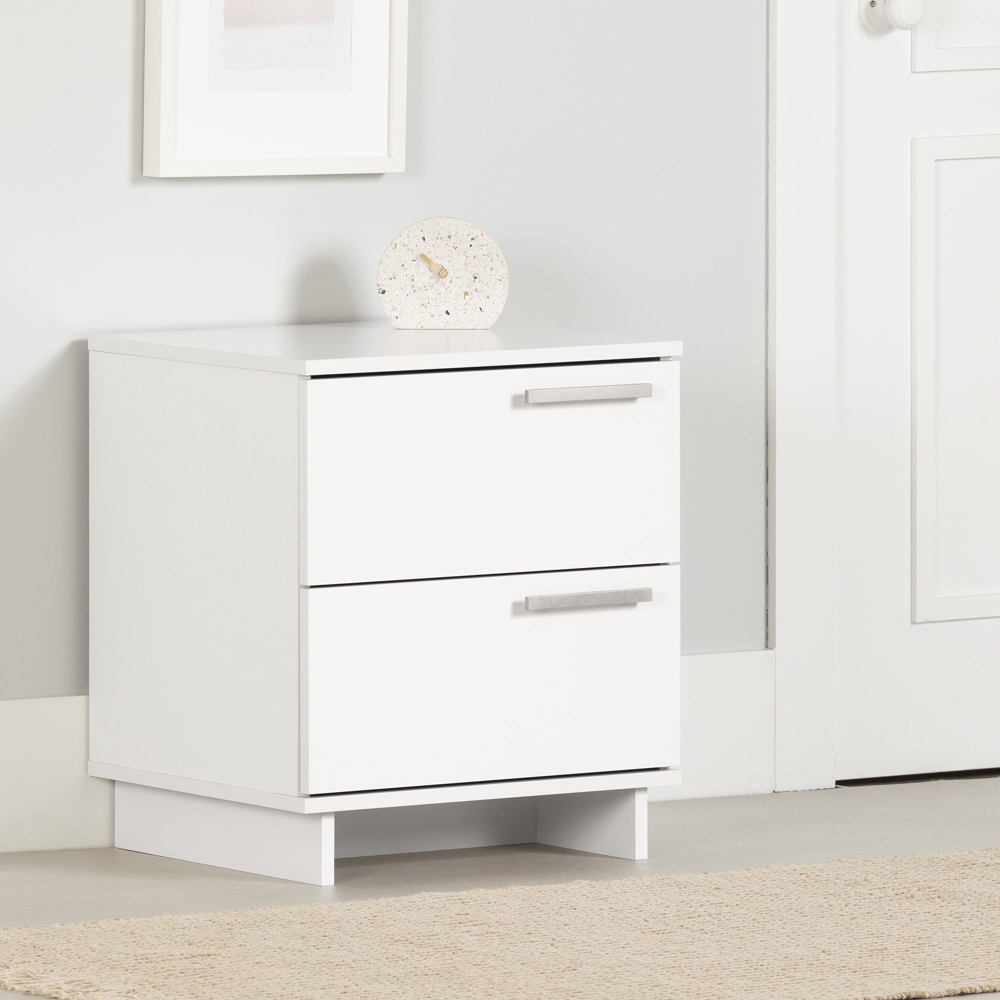 Pure White Scandinavian 2-Drawer Nightstand