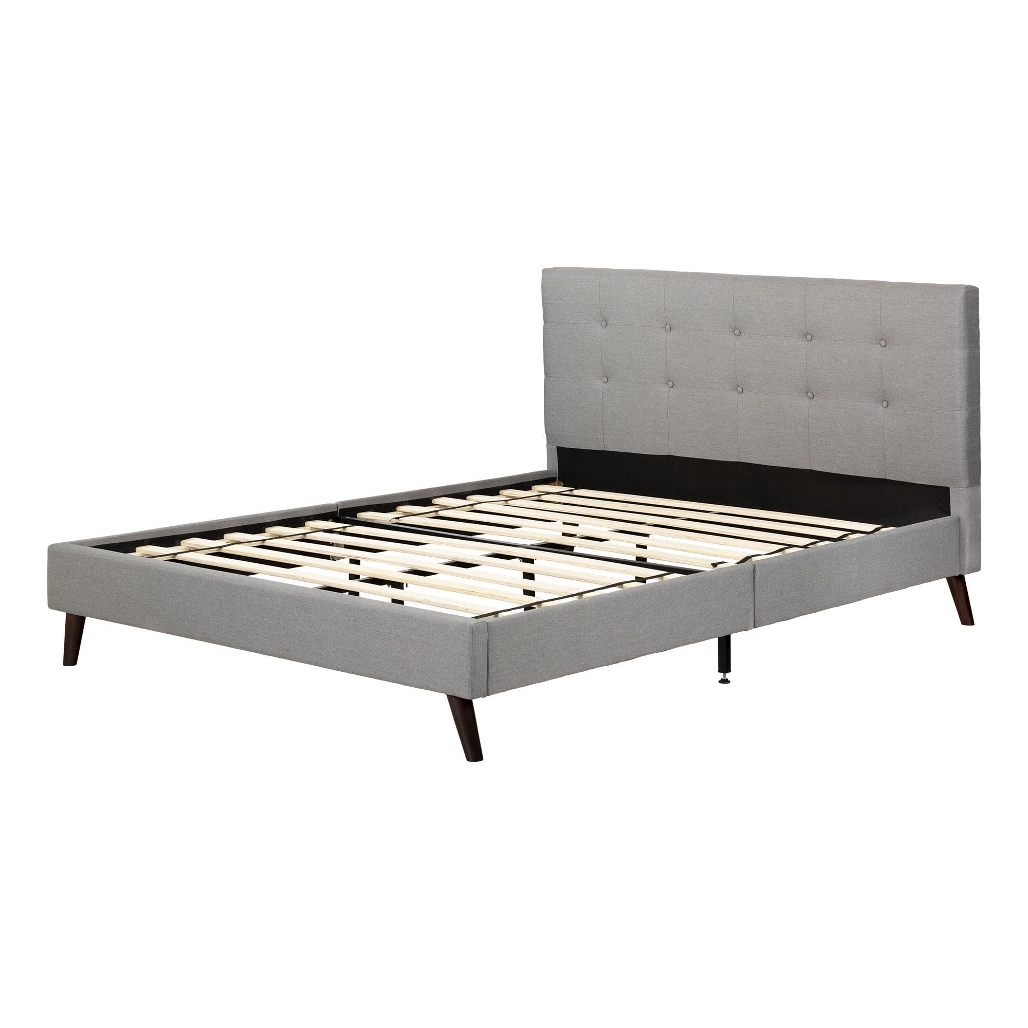 Soft Gray Full Upholstered Platform Bed with Headboard and Slats