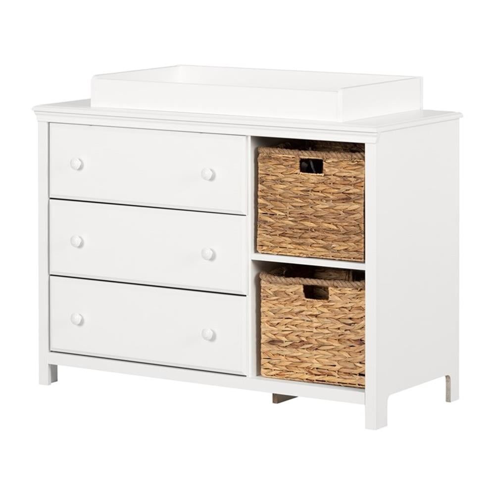 White Changing Table Dresser with Wicker Baskets