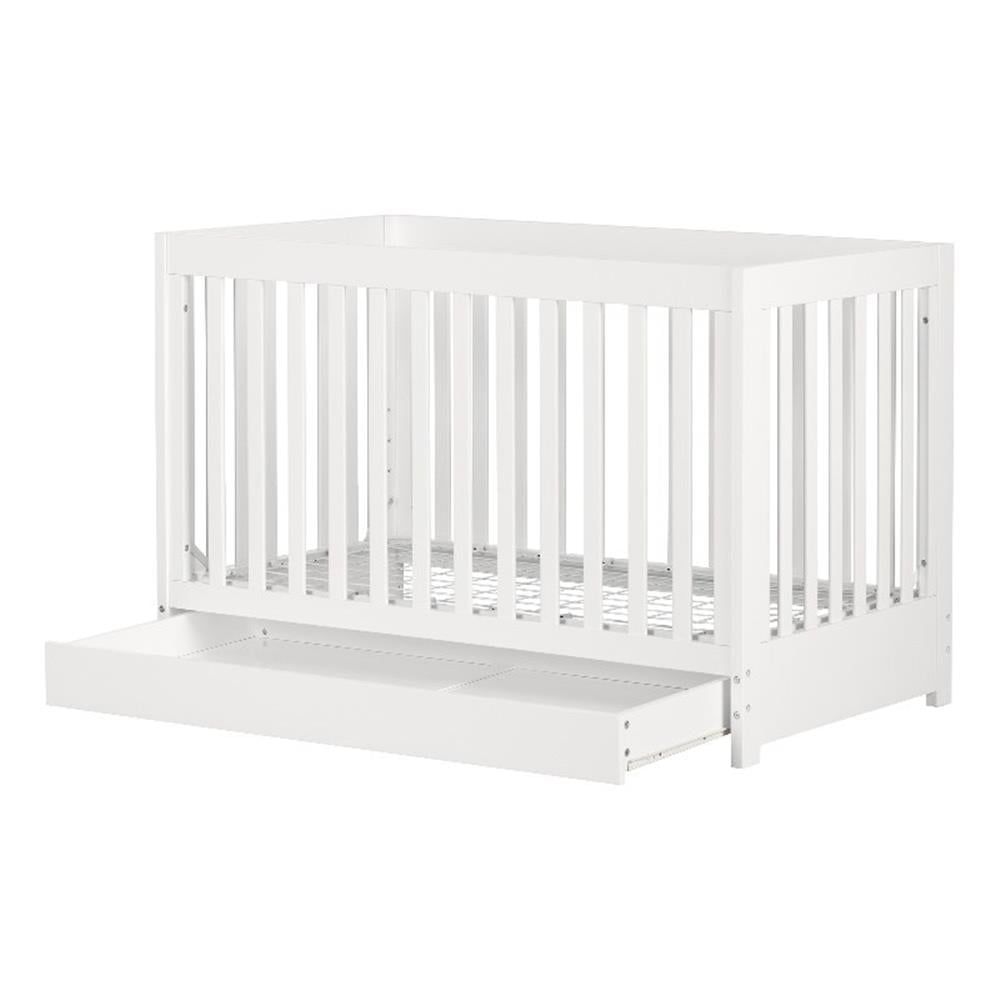 Pure White Adjustable Crib with Drawer and Toddler Rail