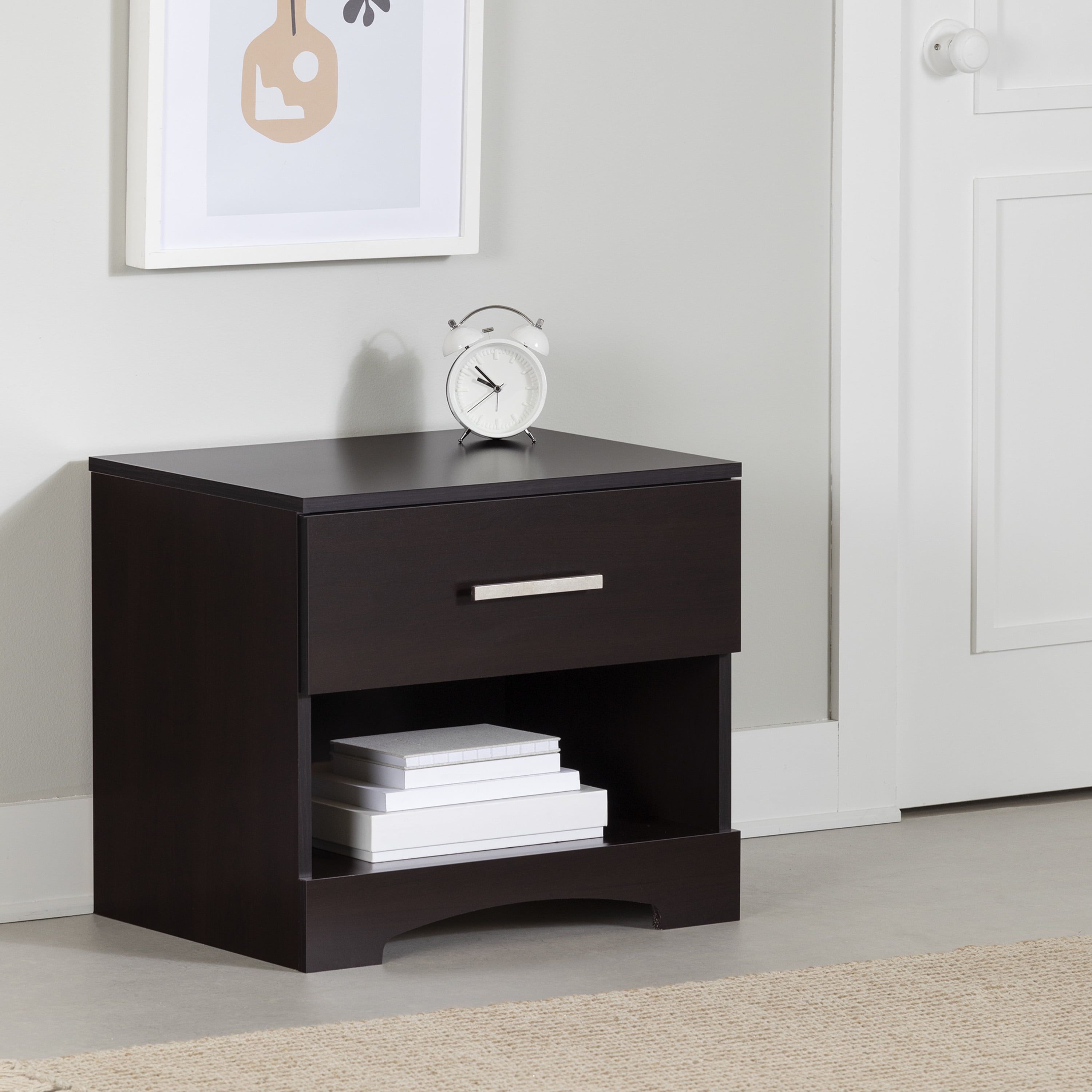 Chocolate 1-Drawer Modern Nightstand with Open Shelf