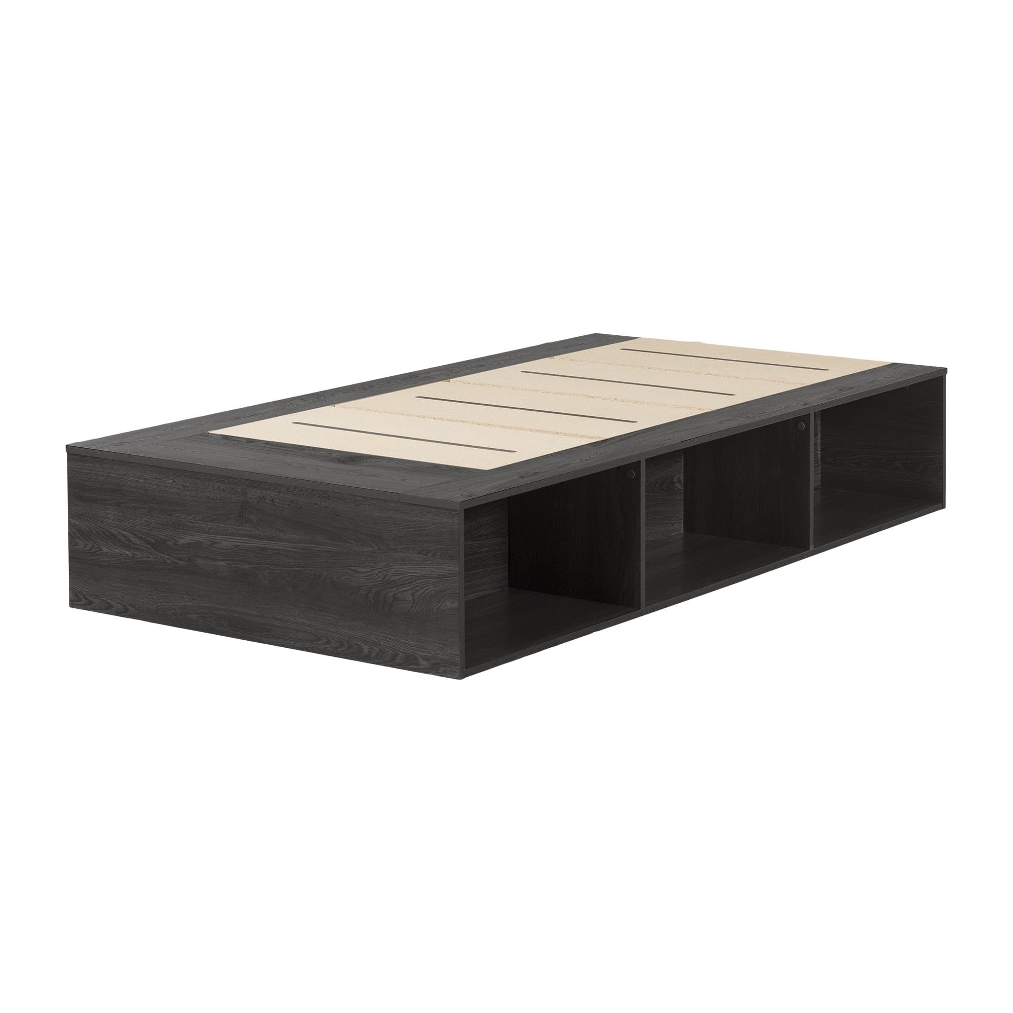 Gray Oak Twin Platform Bed with Storage Drawers