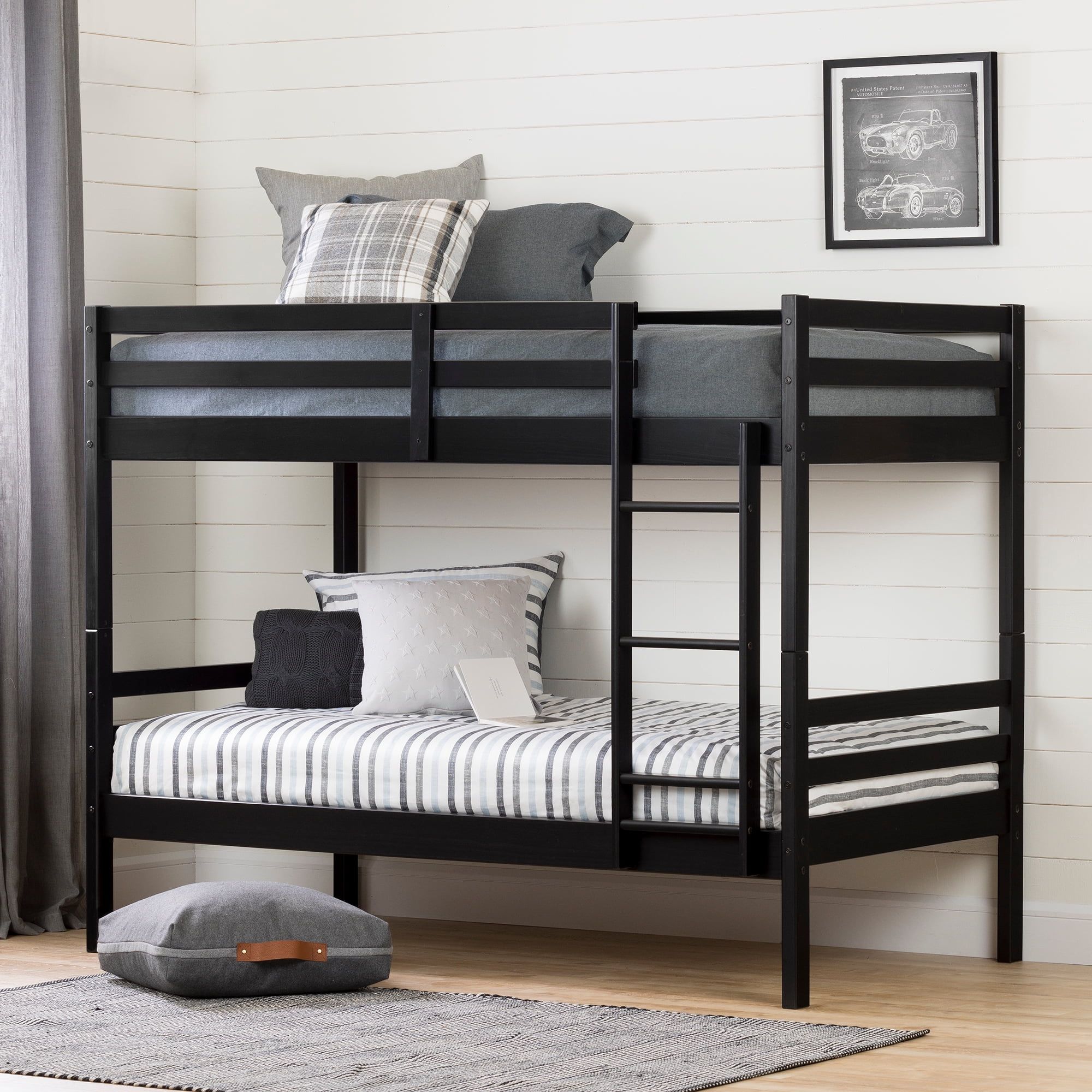 Matte Black Pine Twin Over Twin Industrial Bunk Bed