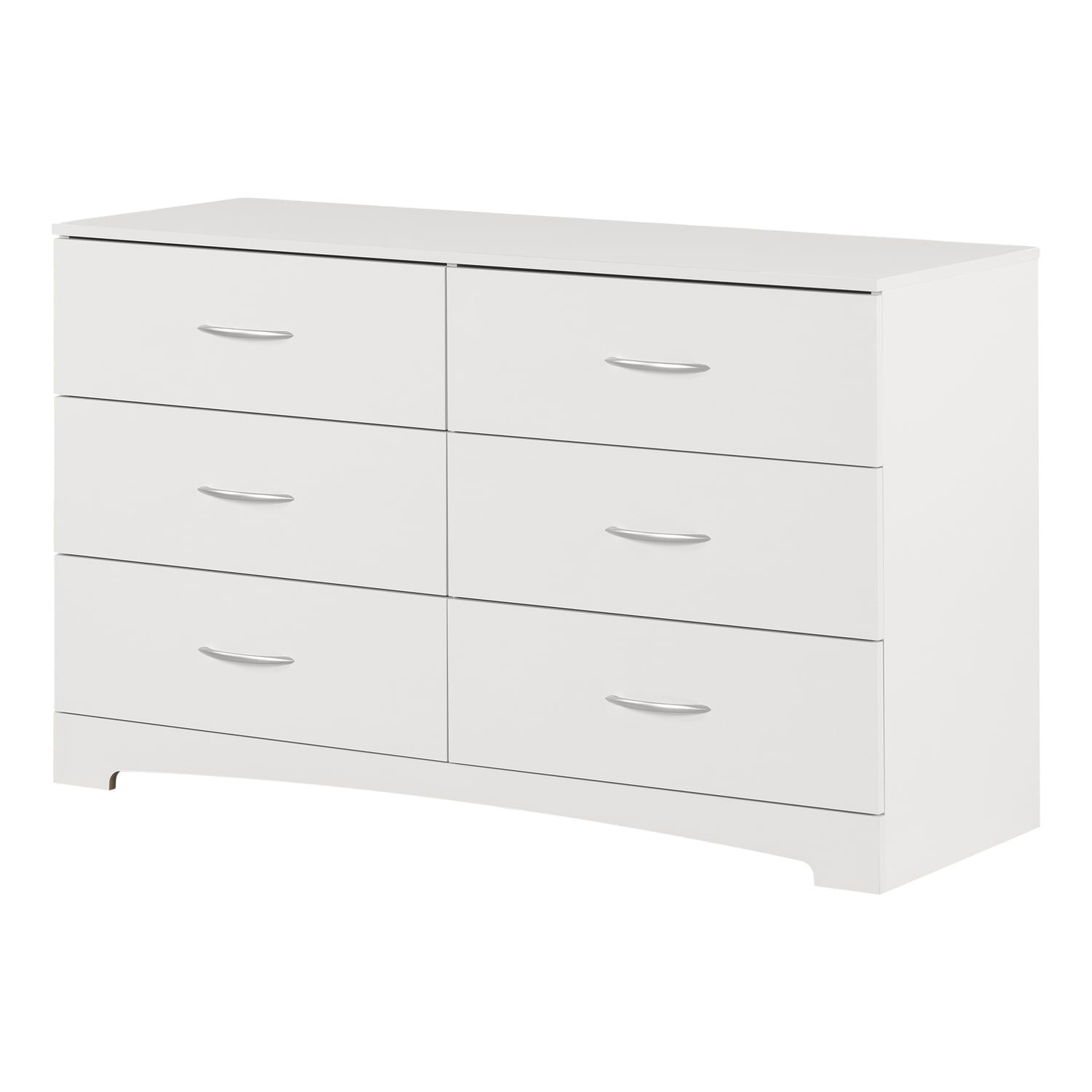 Pure White Laminated Particle Board Double Dresser with 6 Drawers