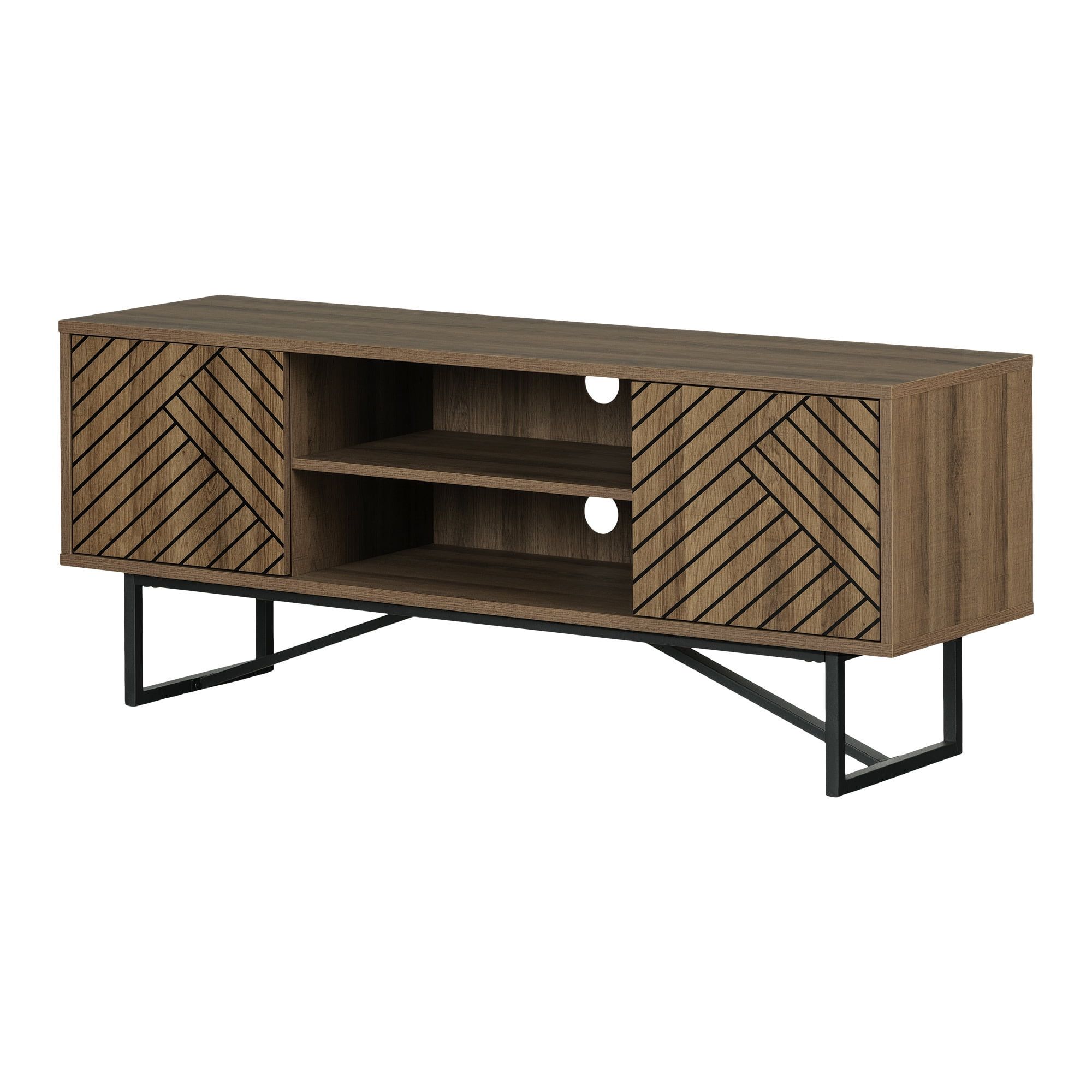 Urban Modern 55" Black and Medium Oak TV Stand with Cabinet