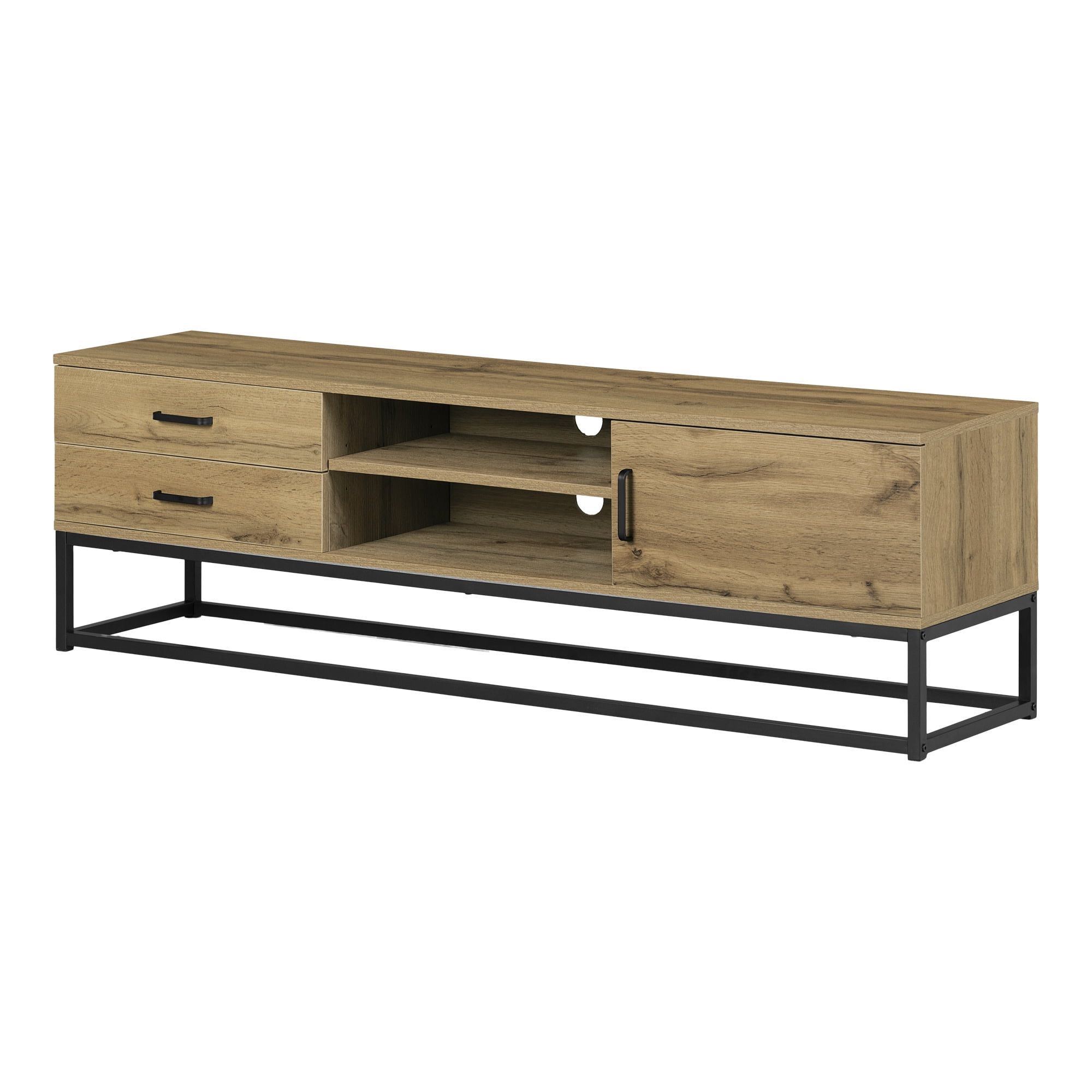 Nordik Oak and Black Modern TV Stand with Cabinet