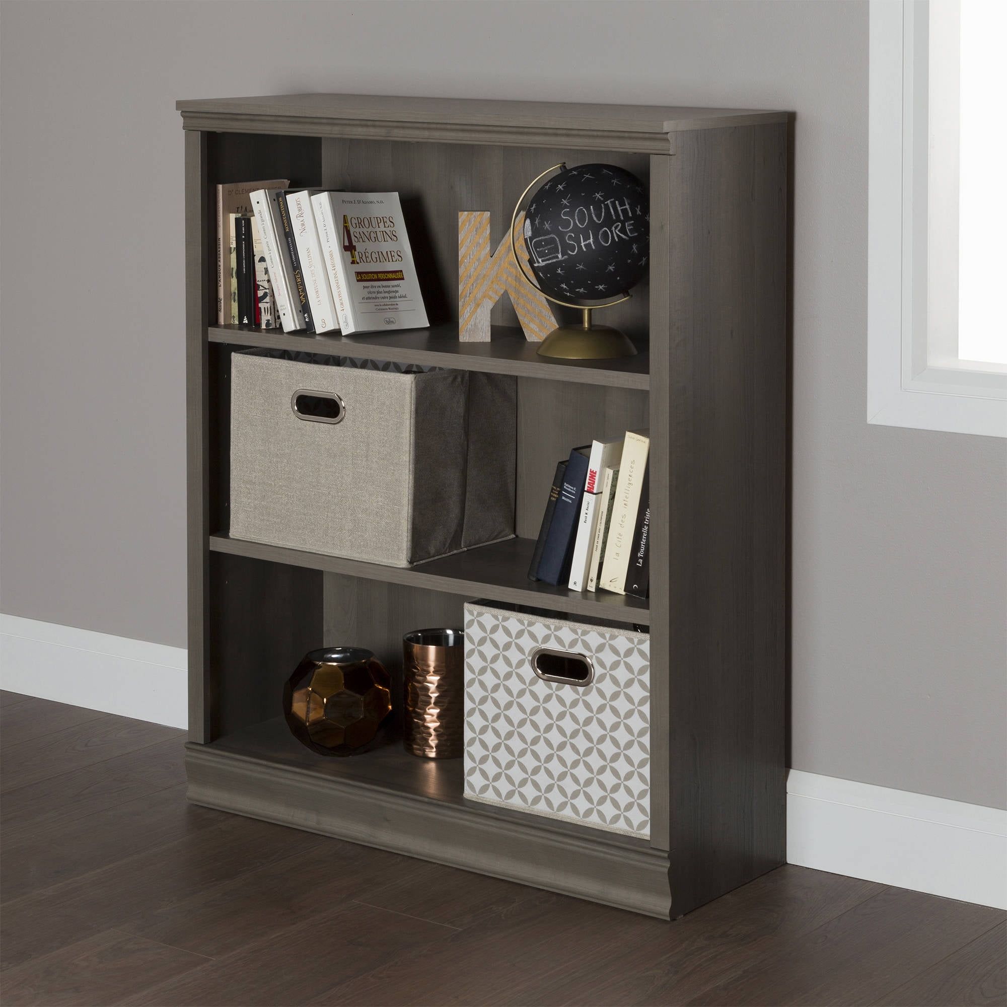 Adjustable Gray Maple Laminated Particle Board Bookcase with Doors