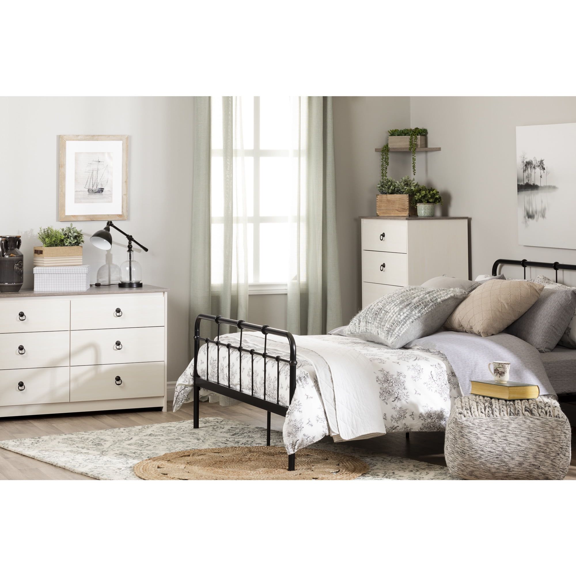 White and Weathered Oak Double Dresser with Soft Close Drawers