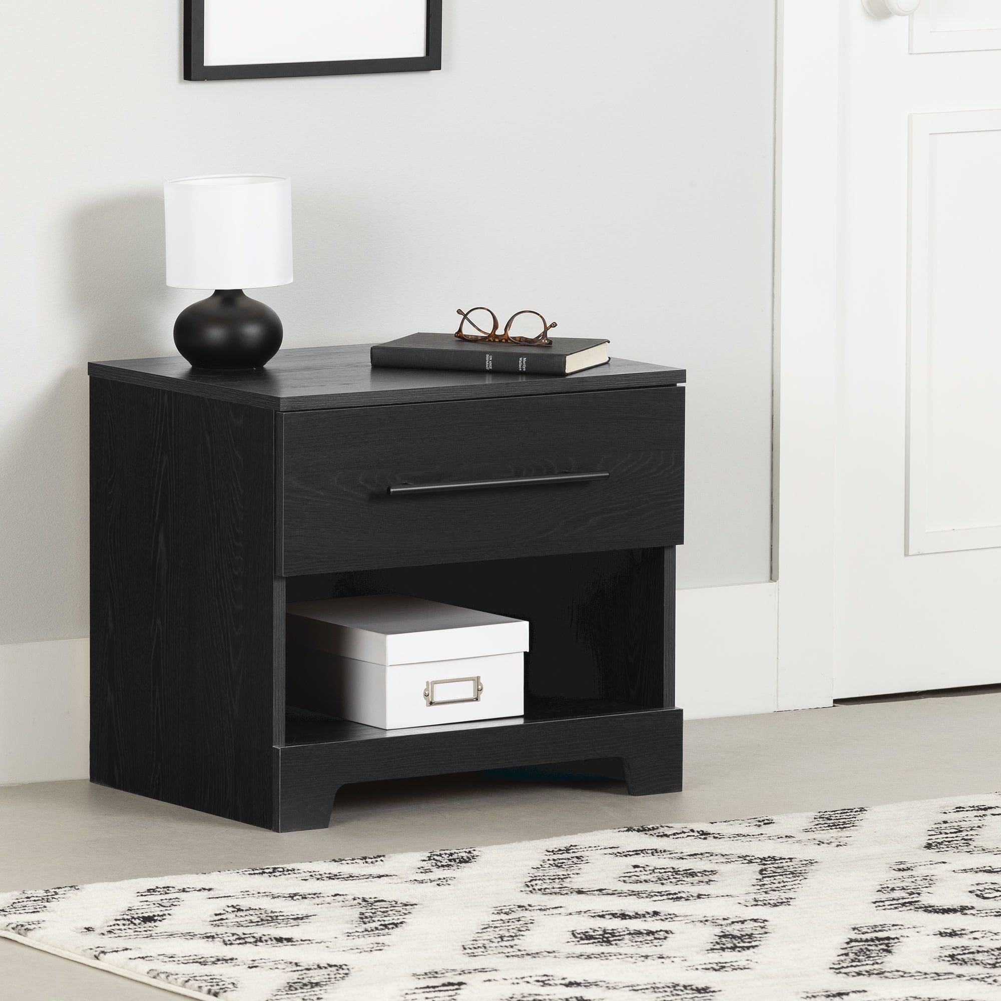 Black Oak 1-Drawer Contemporary Nightstand