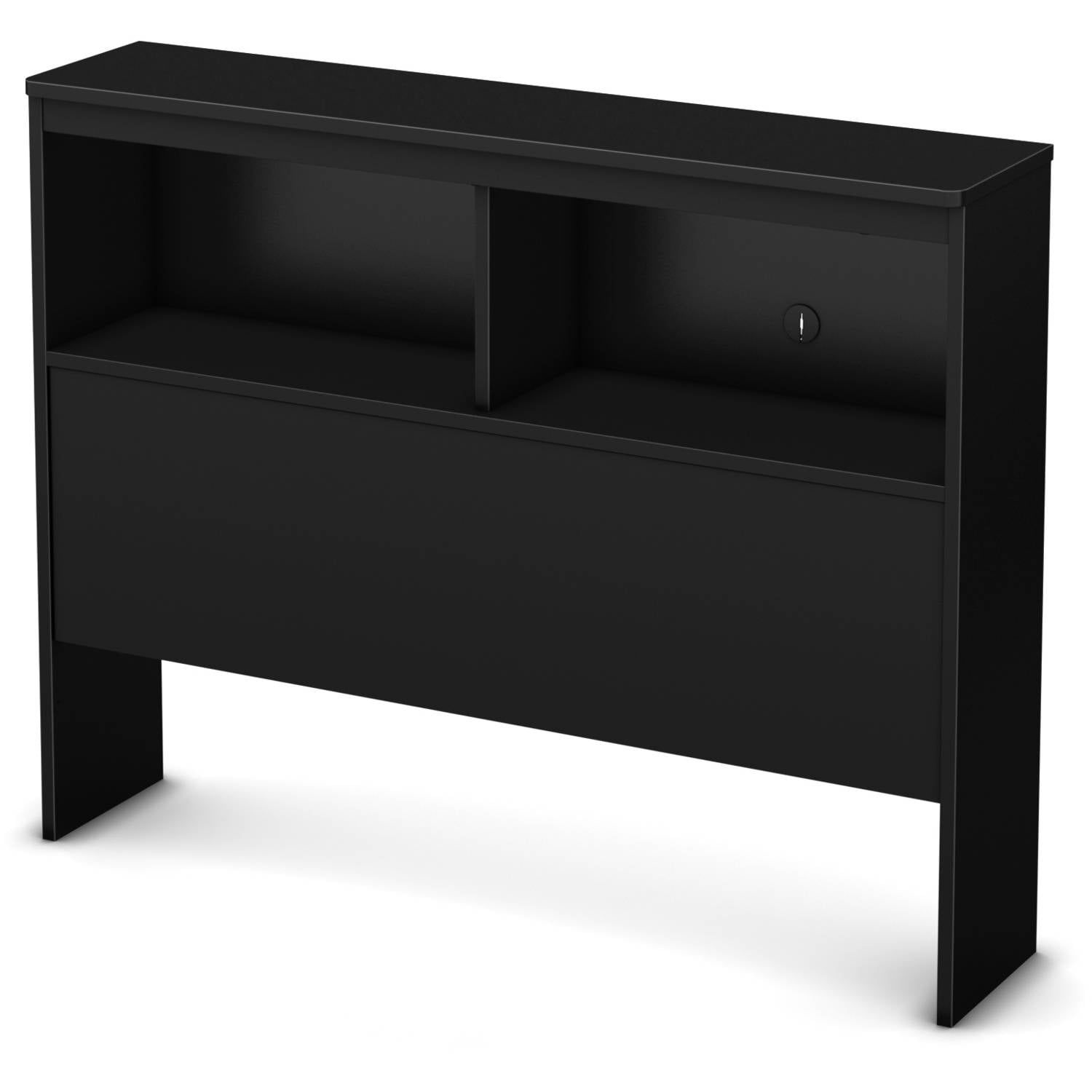 Pure Black Twin Wood Bookcase Headboard with Storage