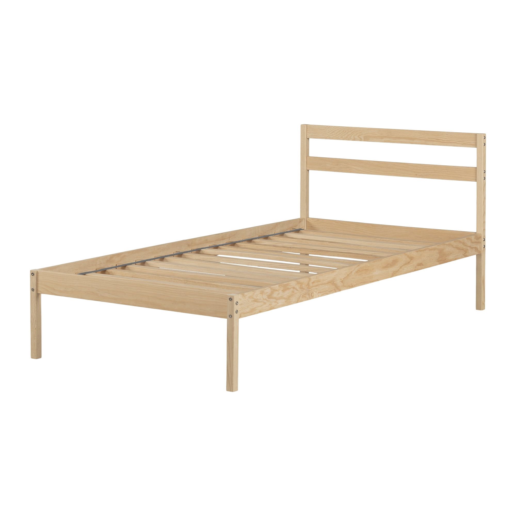 Natural Pine Twin Platform Bed with Headboard and Slats