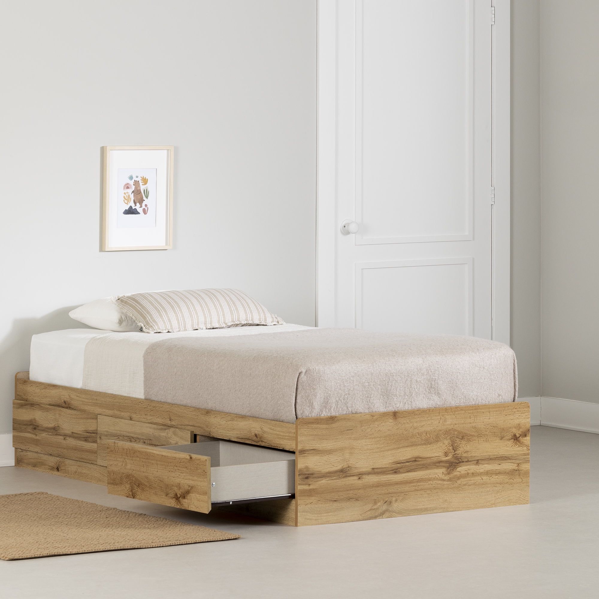 Nordik Oak Twin Platform Bed with 3 Storage Drawers