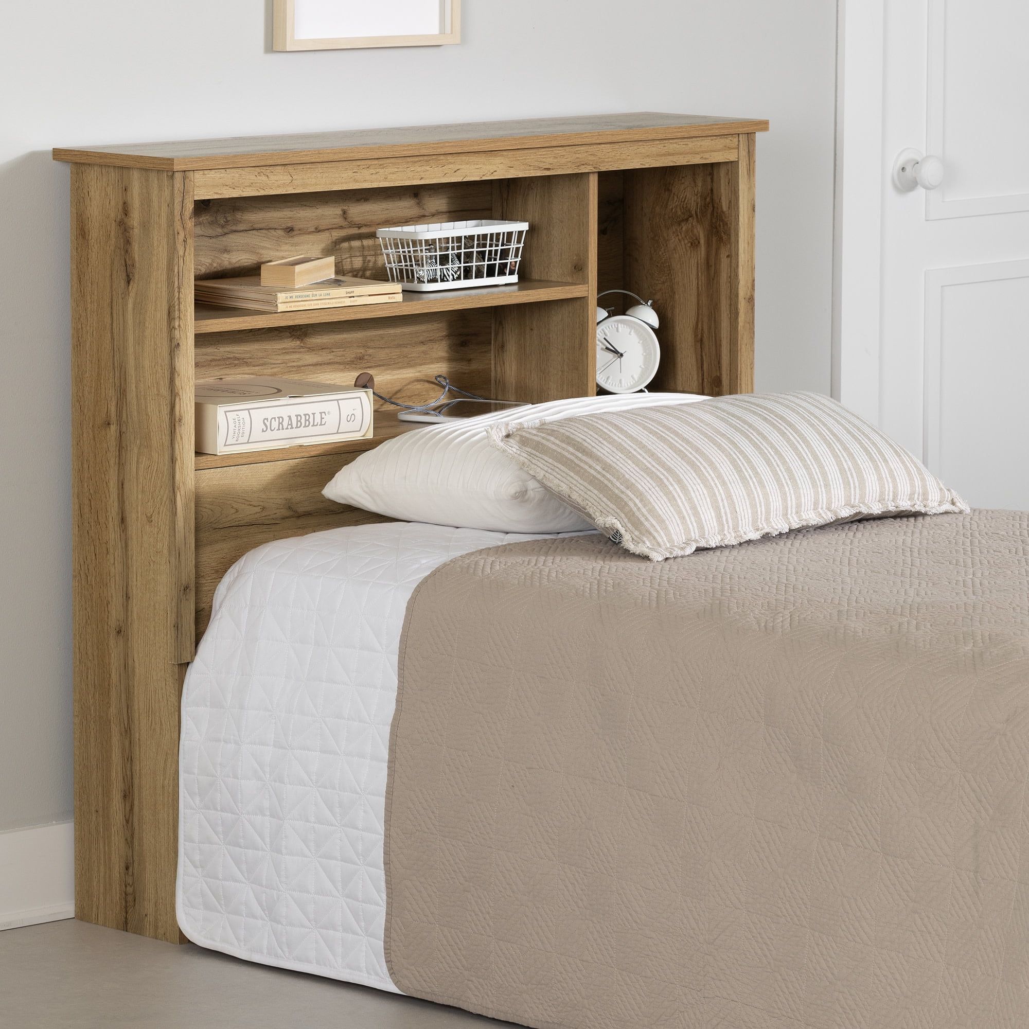 Twin Nordik Oak Wood Headboard with Storage