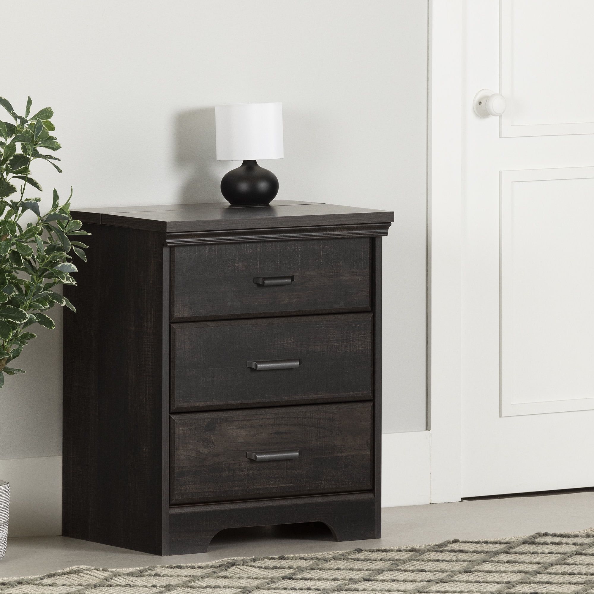 Rubbed Black 2-Drawer Nightstand with Charging Station