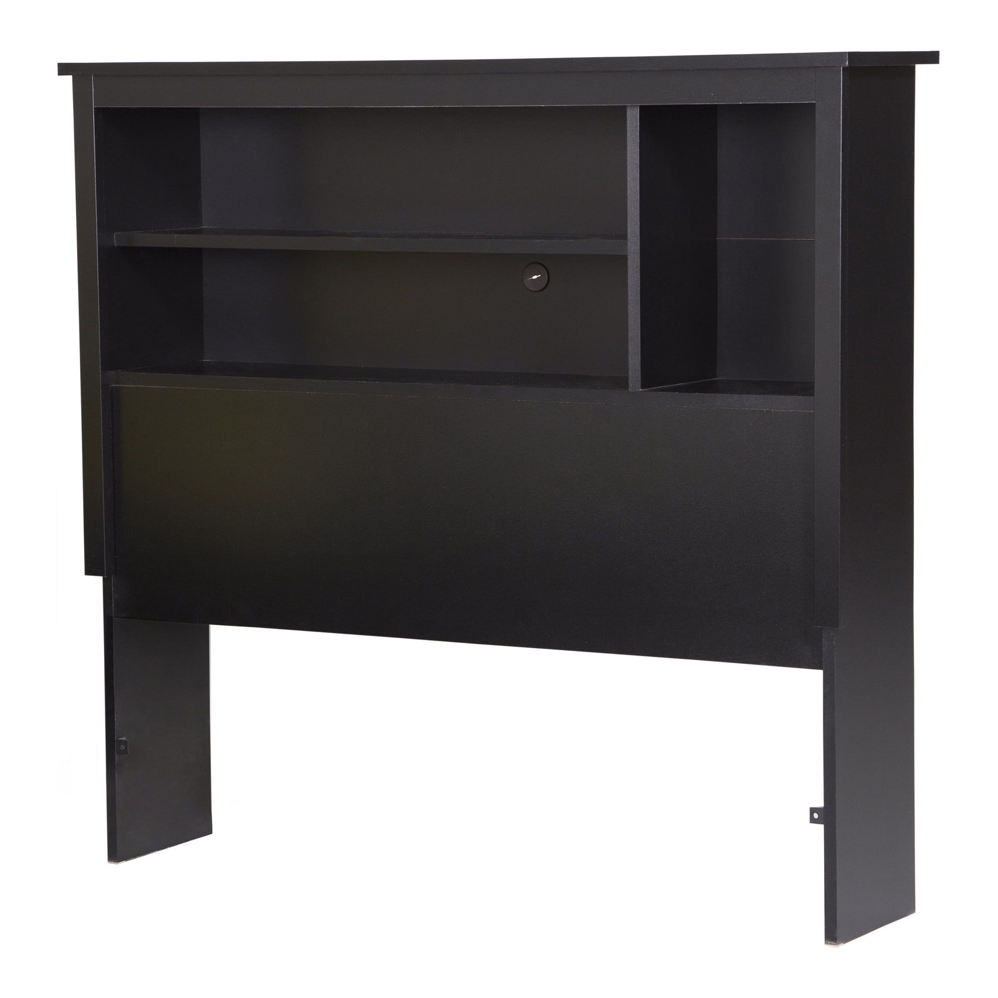 Twin Black Wood Bookcase Headboard with Storage