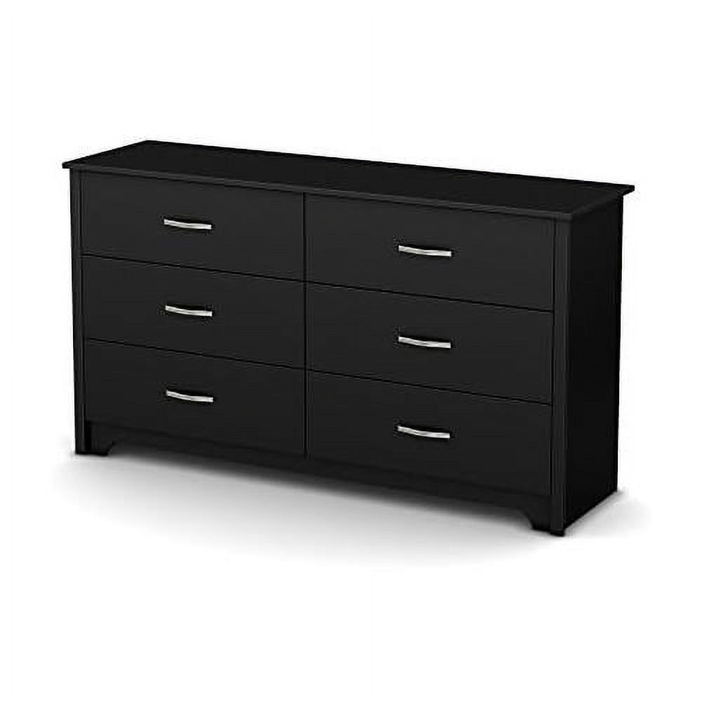 Elegant Pure Black 6-Drawer Horizontal Chest with Metal Handles