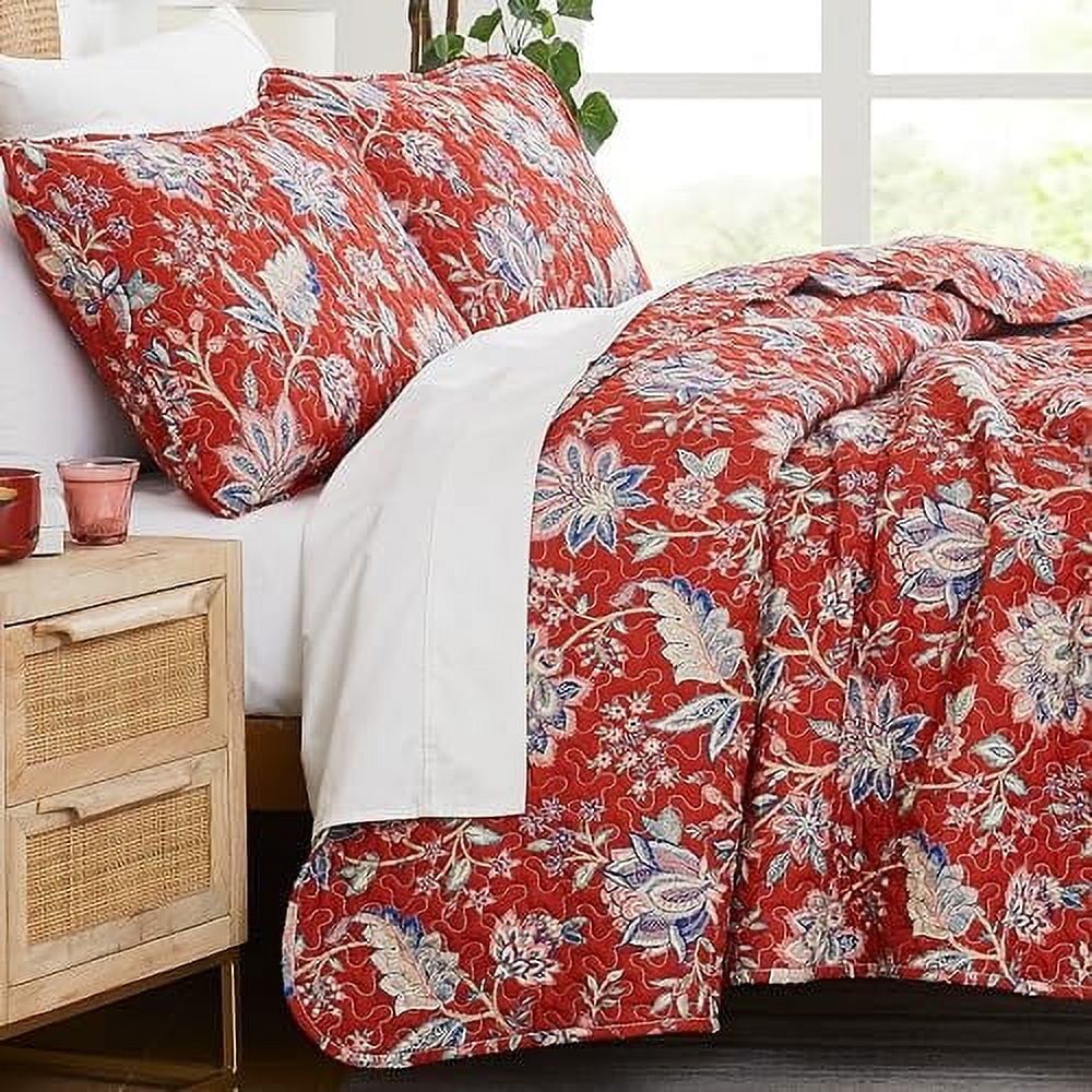 Jacobean Willow Red Full/Queen Microfiber Quilt Set