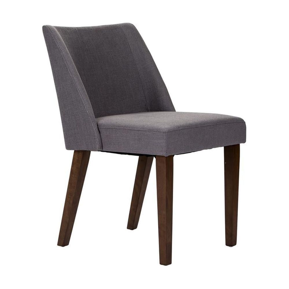 Gray Linen Upholstered Side Chair with Wood Legs