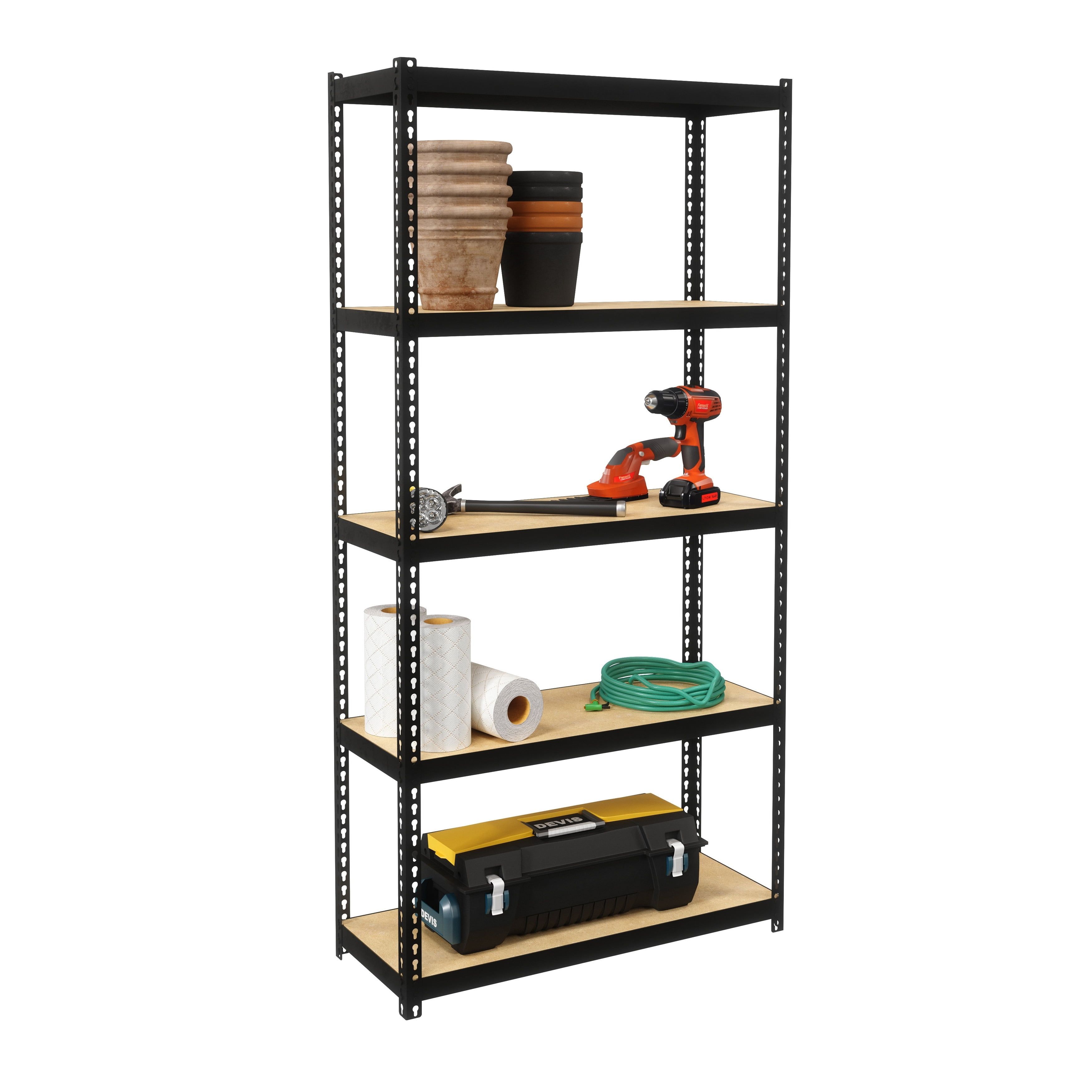 Black Riveted Steel 5-Shelf Garage Storage Unit 12D x 30W x 60H