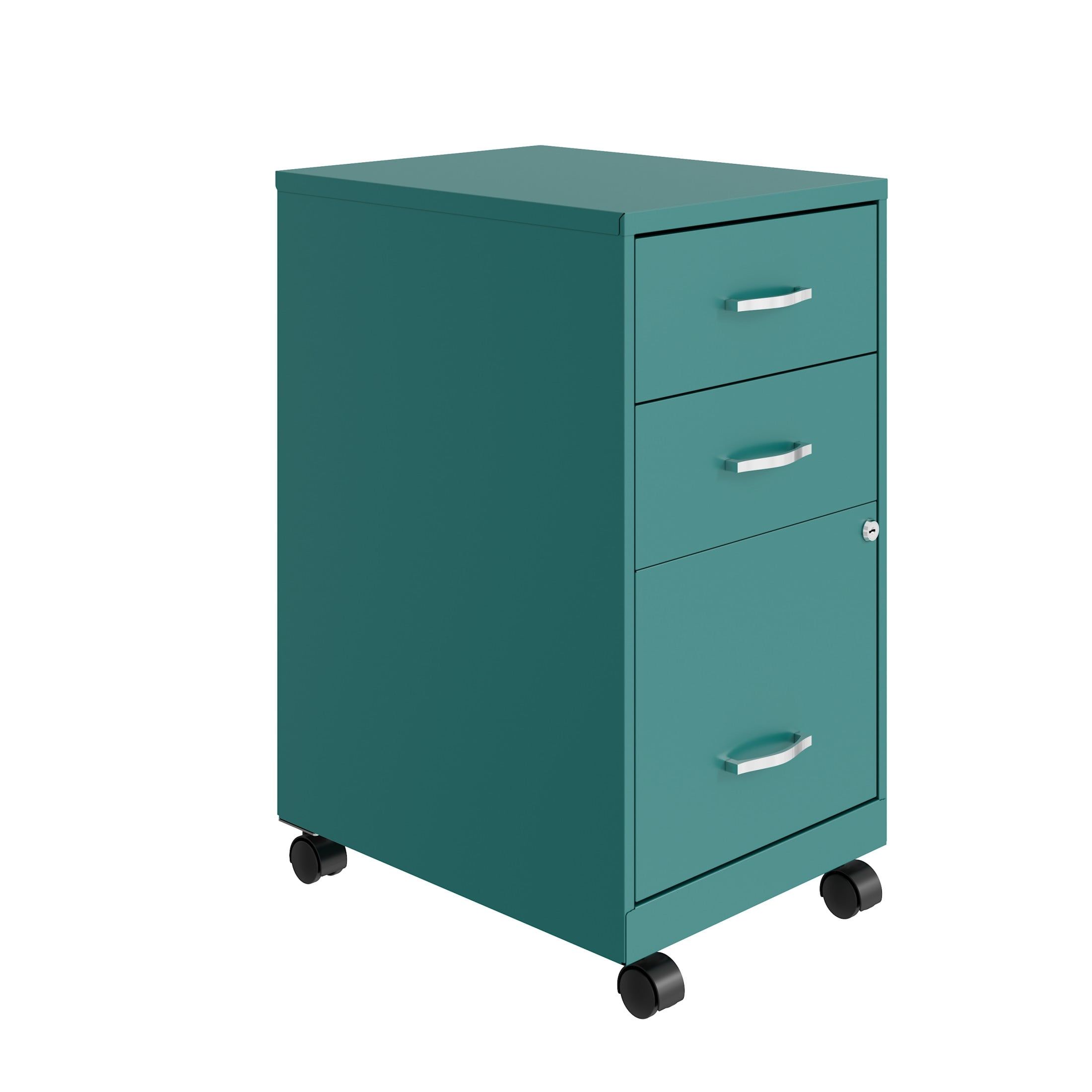 Compact Teal Steel 3-Drawer Mobile Pedestal File Cabinet