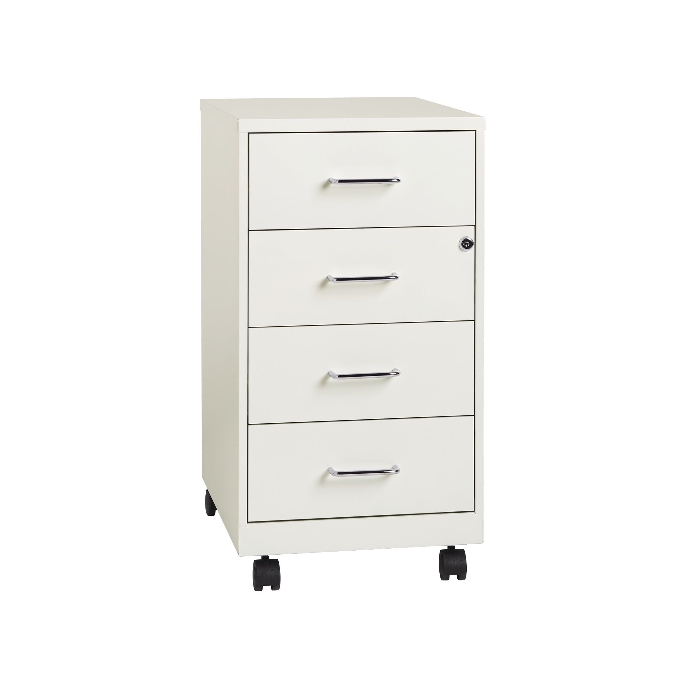 Pearl White 18" 4-Drawer Metal Mobile Organizer with Lock