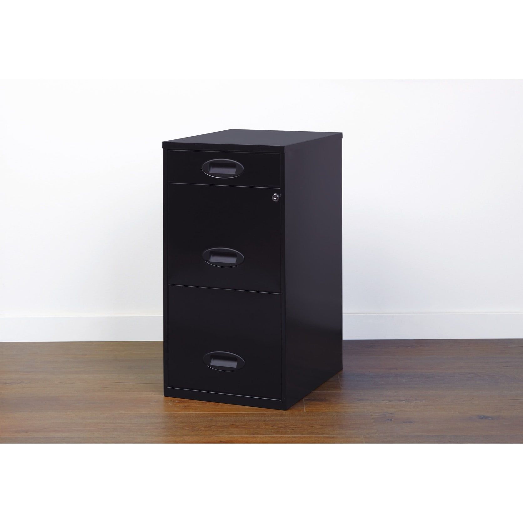 Black 18" Metal 3-Drawer Lockable File Cabinet